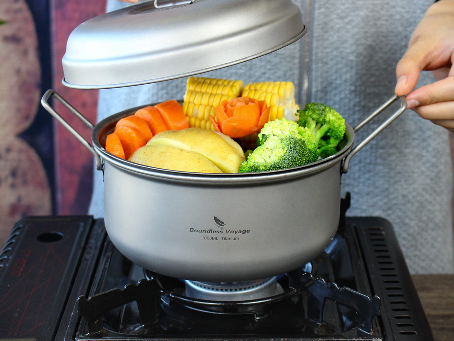 Boundless Voyage Titanium Steamer Pot Set with Lid – Ultralight Camping Stockpot & Steaming Kit, TA1 Titanium Outdoor Cookware for Backpacking, Hiking & Healthy Cooking