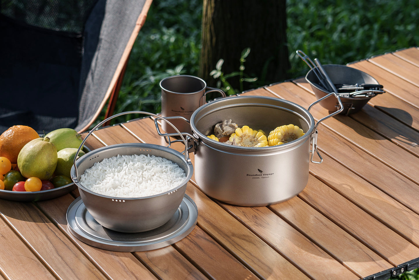 Boundless Voyage Titanium Pot Multifunctional Cooker Ultralight Rice Cooker Outdoor Cookware