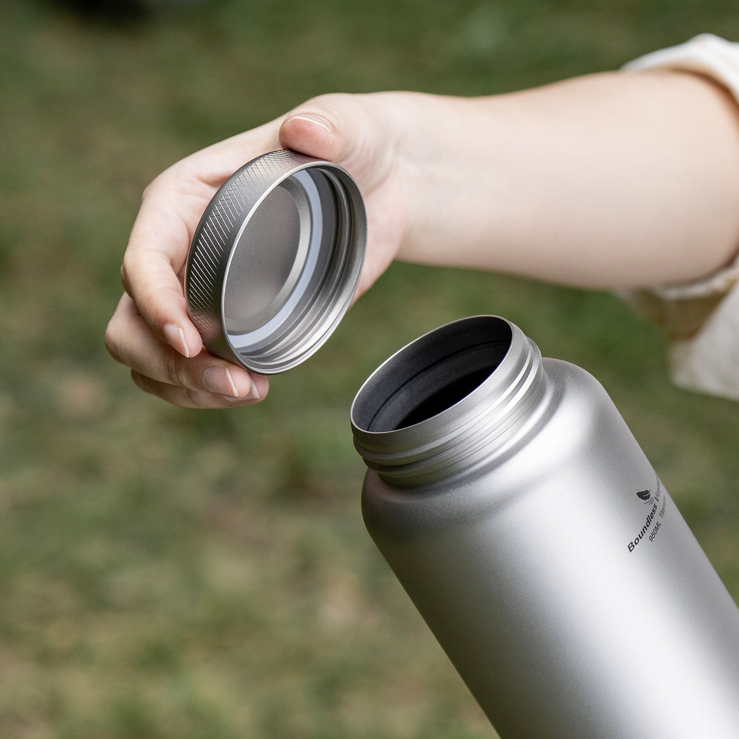 Boundless Voyage 950ml Titanium Water Bottle with Lids – TA1 Ultralight Wide Mouth Canteen for Hiking, Camping & Travel