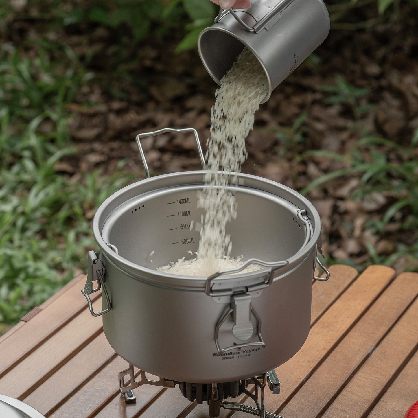 Boundless Voyage 3.2L Titanium Rice Cooker Set – Ultralight Camping Pot with Non-Porous Inner Liner for Outdoor Cooking