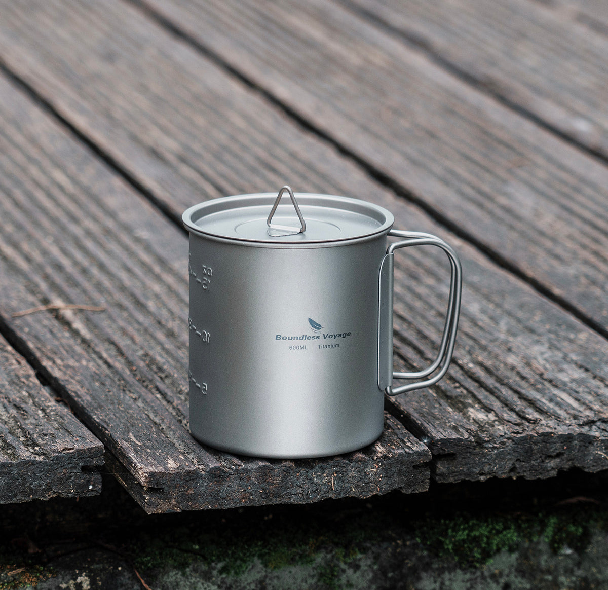 Boundless Voyage Ultralight Titanium Hanging Mug with Bail Handle | Single-Wall Camping Cup & Cooking Pot | Foldable Handle Backpacking Canteen for Open Fire & Stove | Non-Toxic & BPA-Free