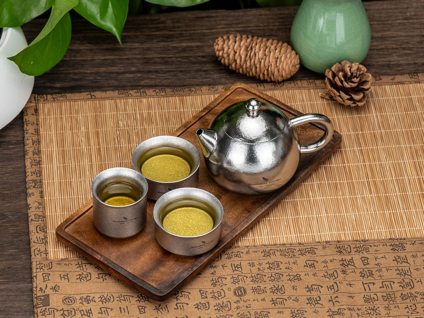 Boundless Voyage Titanium Teapot Set 180ml – Ultralight Tea Set with 3  30ml Cups for Camping, Travel & Home Tea Brewing