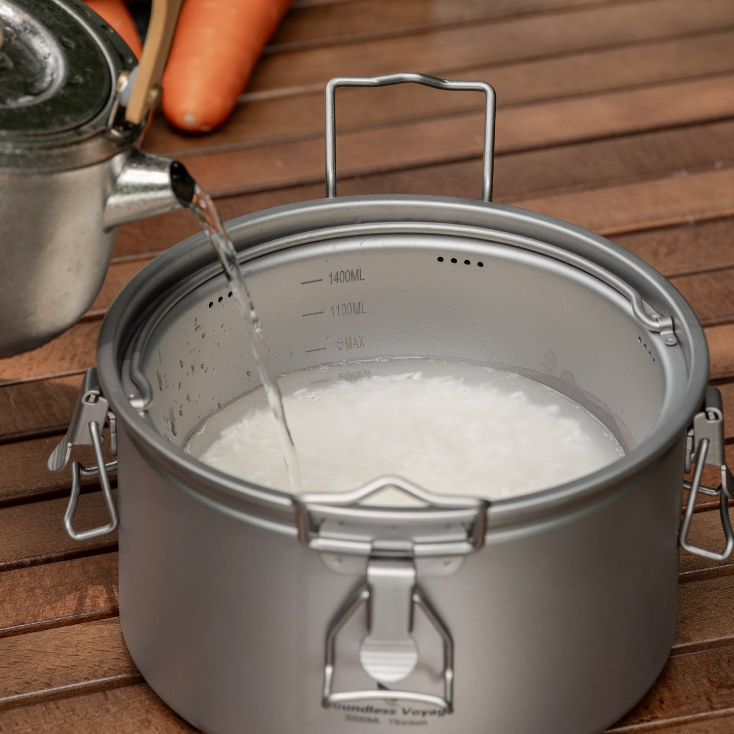 Boundless Voyage Titanium Camping Pot 3.2L  Ultralight Multifunctional Rice Cooker with Perforated Inner Liner for Hiking  Travel