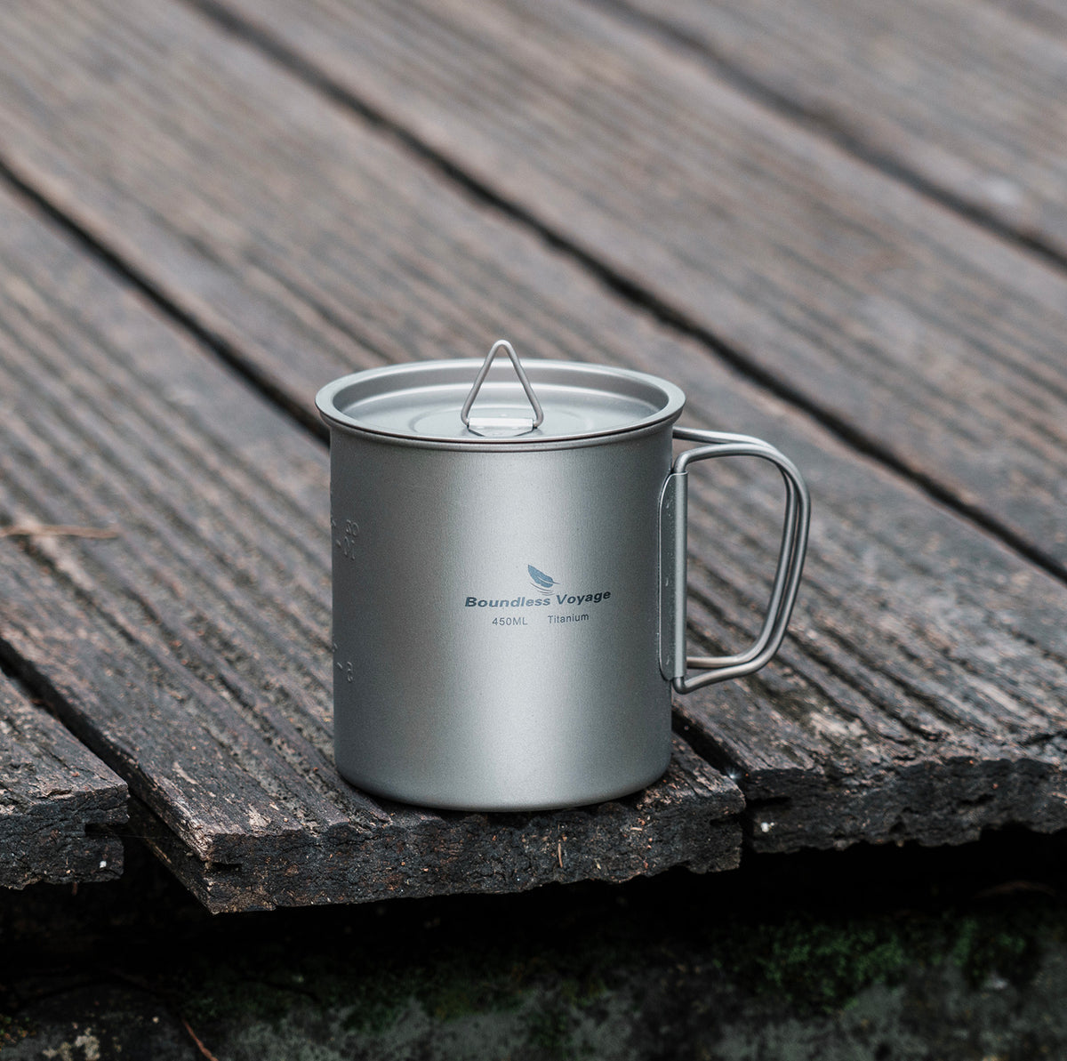 Boundless Voyage 450ml Titanium Cup with Lid – Ultralight Single-Wall Camping Coffee Mug & Small Cook Pot