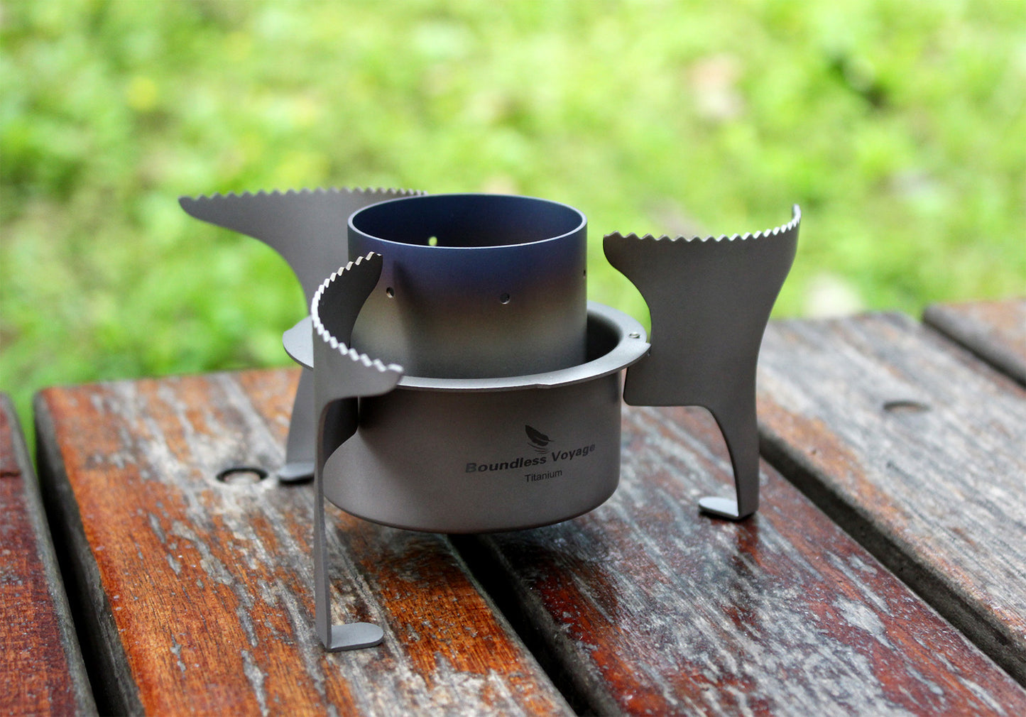 Boundless Voyage Titanium Alcohol Stove with Foldable Stand – Ultralight Spirit Burner for Camping, Backpacking & Outdoor Cooking