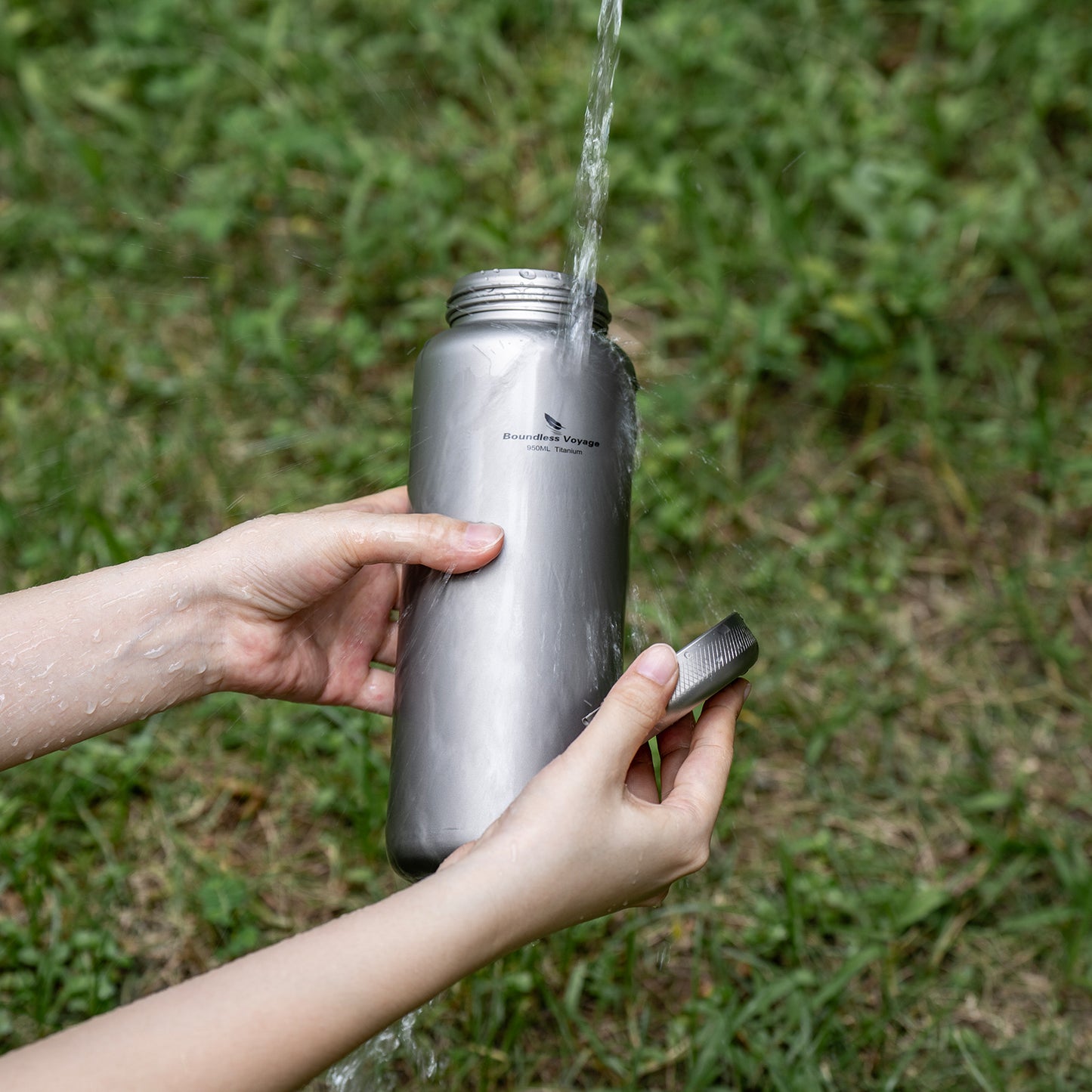 Boundless Voyage 950ml Titanium Water Bottle with Lids – TA1 Ultralight Wide Mouth Canteen for Hiking, Camping & Travel