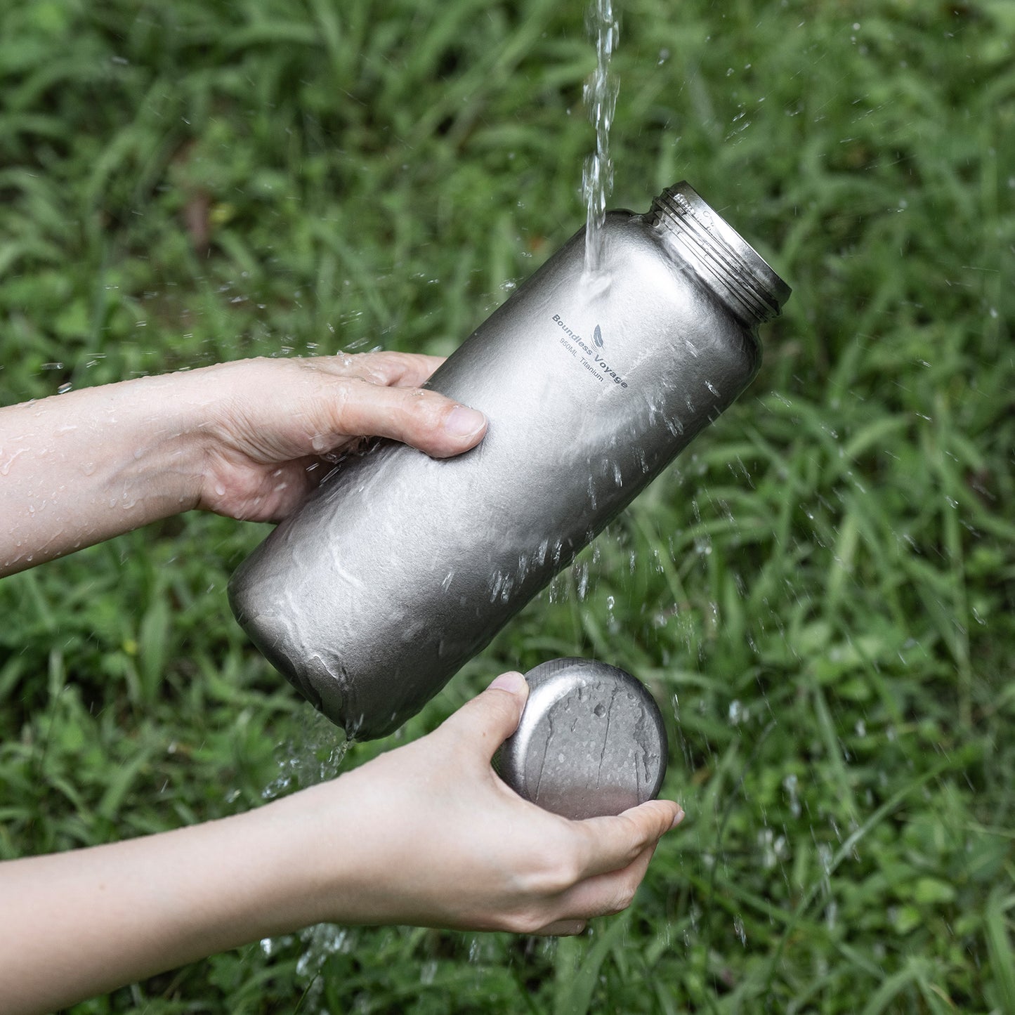 Boundless Voyage 950ml Titanium Water Bottle with Lids – TA1 Ultralight Wide Mouth Canteen for Hiking, Camping & Travel