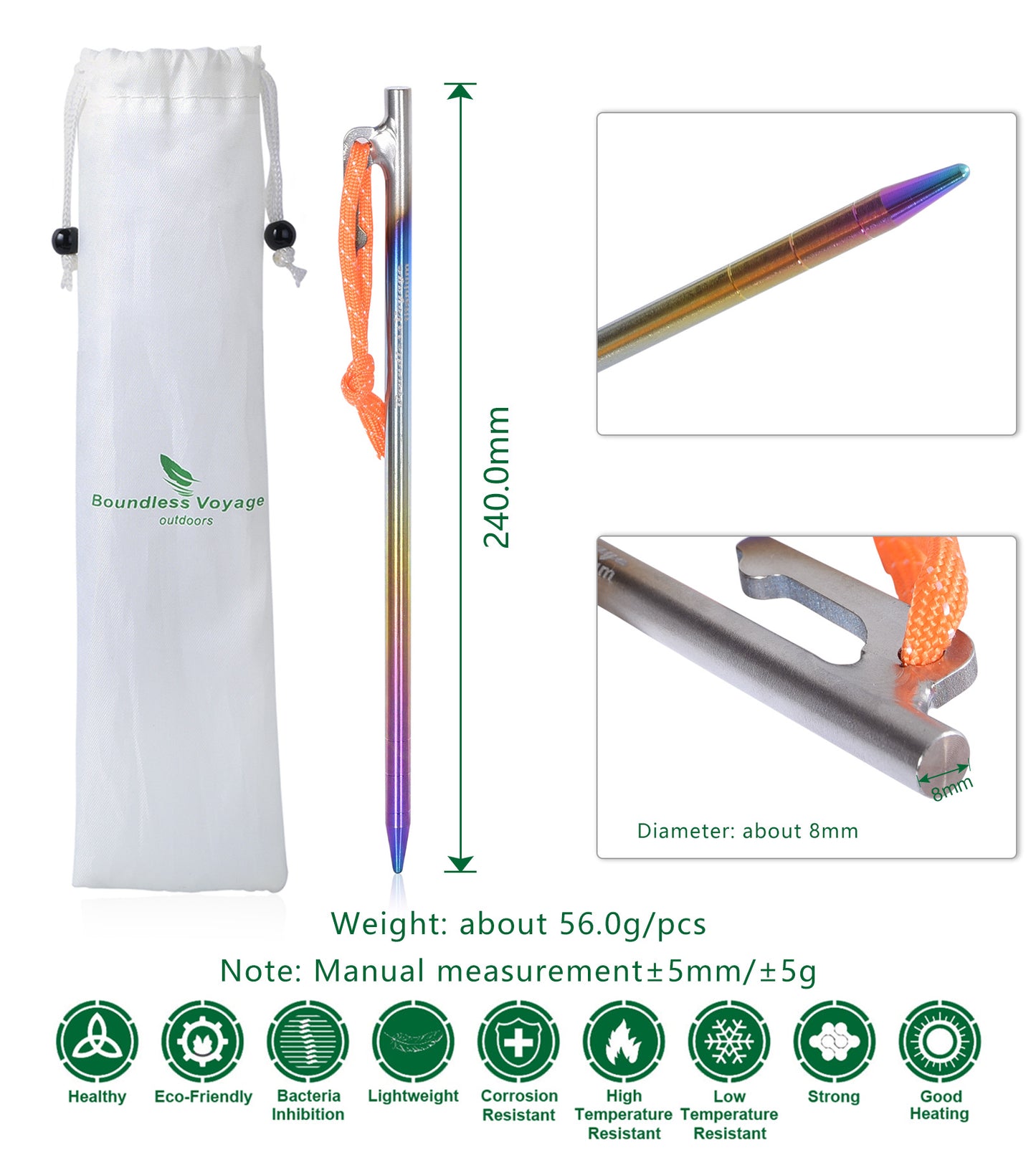Boundless Voyage Colorful Titanium Alloy Tent Stakes – Ultralight Strong Camping Pegs (20cm / 24cm / 30cm / 35cm / 40cm)