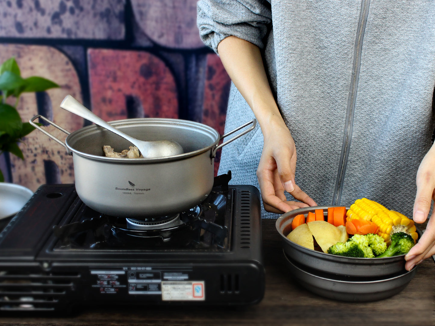 Boundless Voyage Titanium Steamer Pot Set with Lid – Ultralight Camping Stockpot & Steaming Kit, TA1 Titanium Outdoor Cookware for Backpacking, Hiking & Healthy Cooking