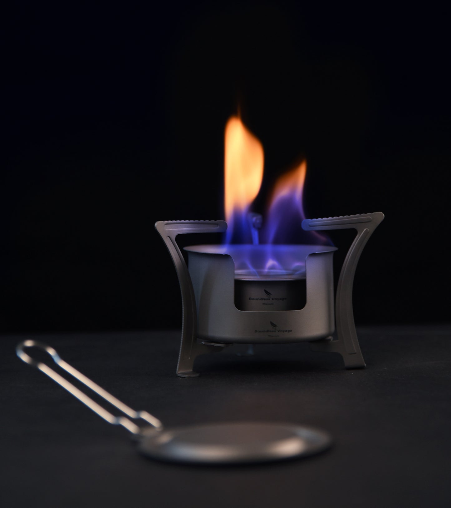 Boundless Voyage Titanium Alcohol Stove with Pot Stand – Ultralight Camping Burner Set for Backpacking, Hiking & Outdoor Cooking