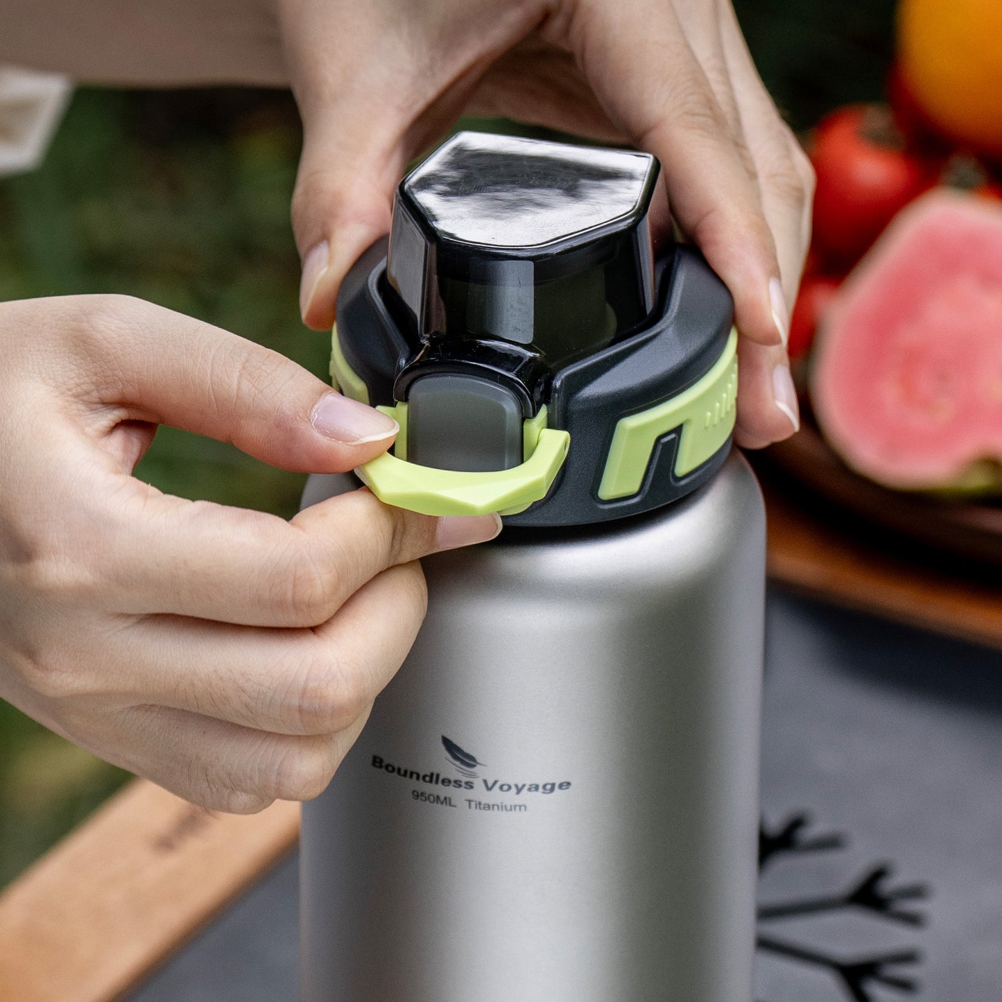 Boundless Voyage 950ml Titanium Water Bottle with Lids – TA1 Ultralight Wide Mouth Canteen for Hiking, Camping & Travel