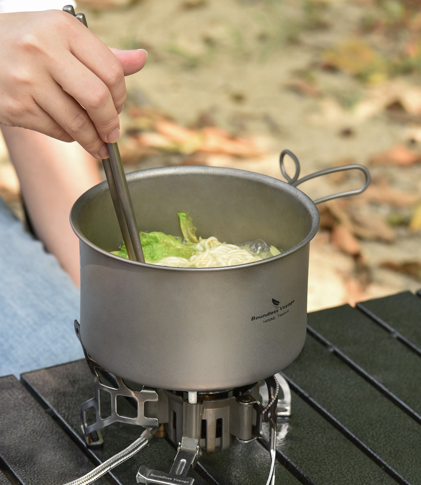 Boundless Voyage Lightweight 1400ml Titanium Pot Outdoor Portable Cooking Set