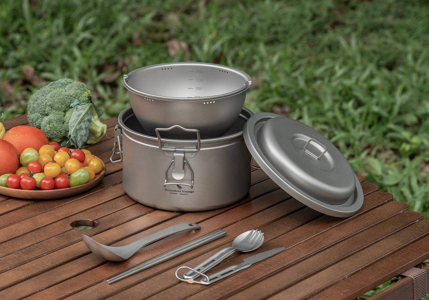 Boundless Voyage Titanium Camping Pot 3.2L  Ultralight Multifunctional Rice Cooker with Perforated Inner Liner for Hiking  Travel