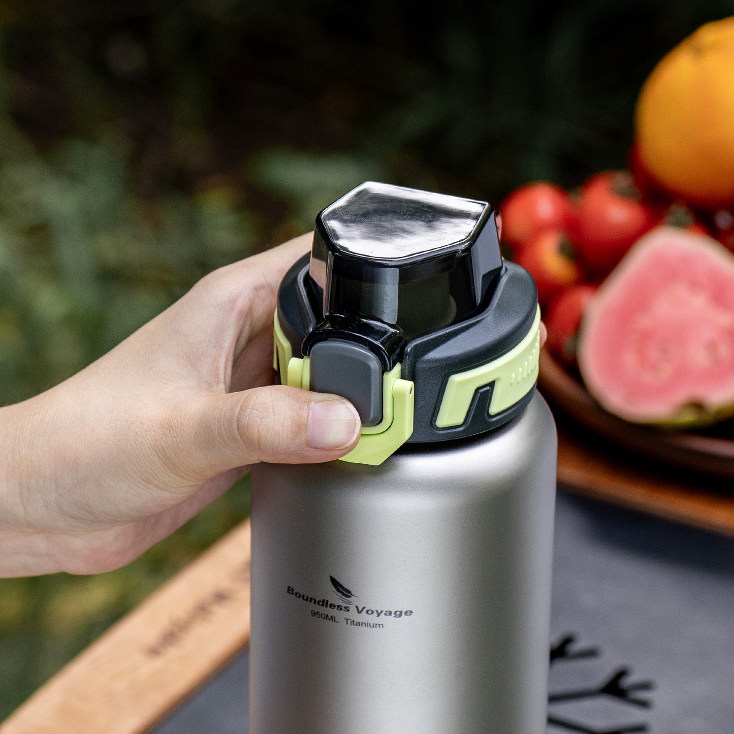 Boundless Voyage 950ml Titanium Water Bottle with Lids – TA1 Ultralight Wide Mouth Canteen for Hiking, Camping & Travel