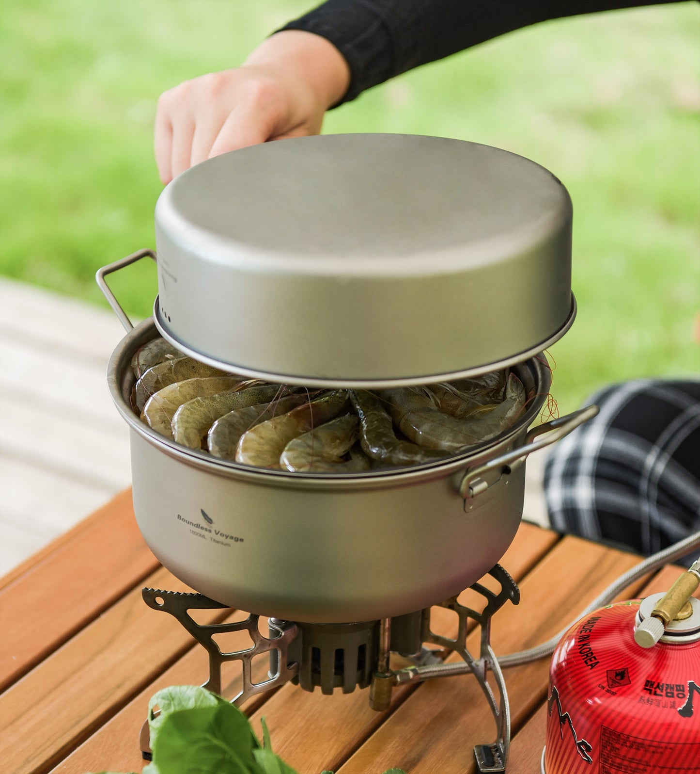 Boundless Voyage Titanium 1.8L Pot & 1000ml Frying Pan Set – Ultralight Steamer & Cookware for Camping, Hiking & Outdoor Cooking