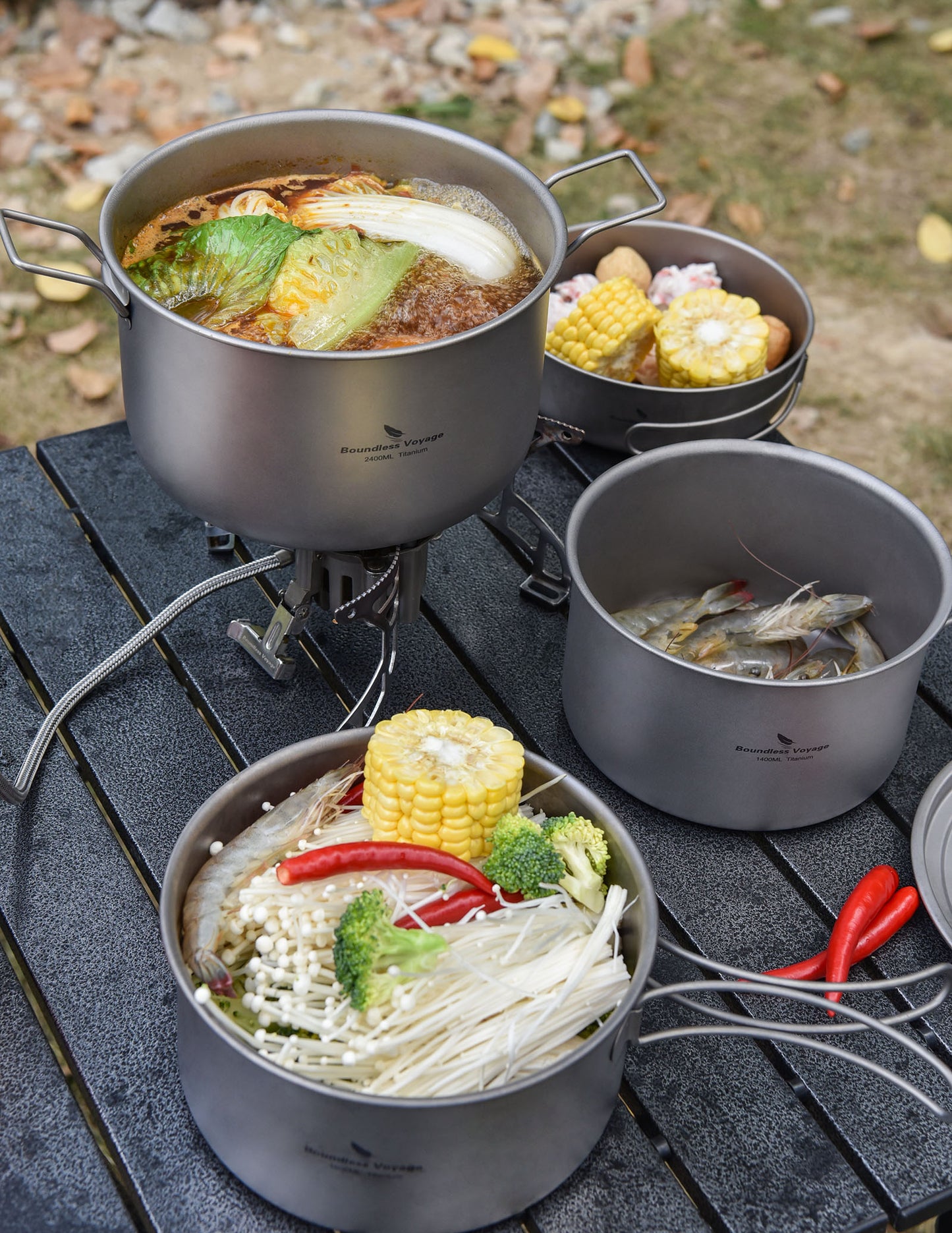 Boundless Voyage Lightweight 1400ml Titanium Pot Outdoor Portable Cooking Set hiking Backpacking Pot for Hiking Trekking Picnic Fishing Mountaineering