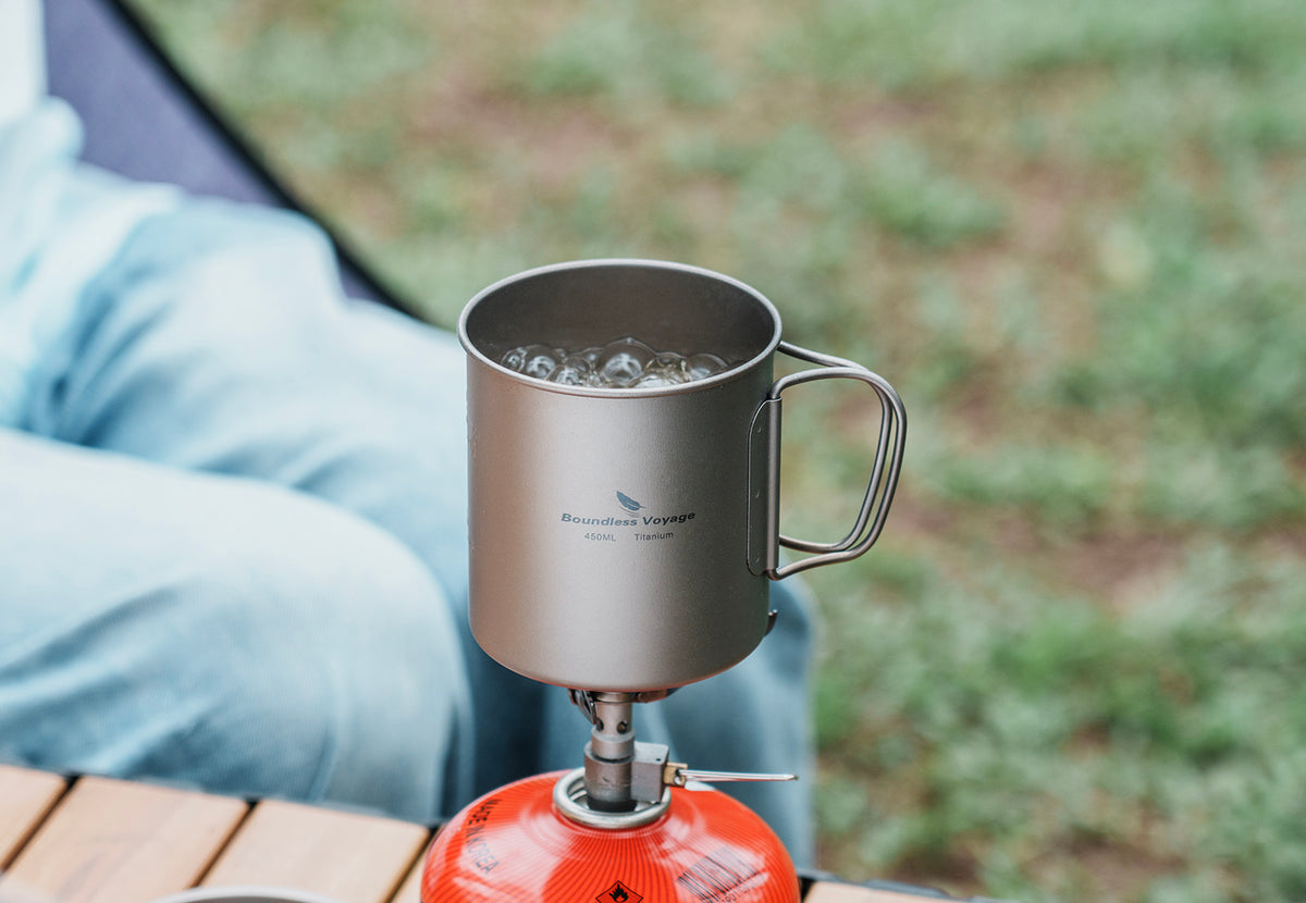 Boundless Voyage 450ml Titanium Cup with Lid – Ultralight Single-Wall Camping Coffee Mug & Small Cook Pot