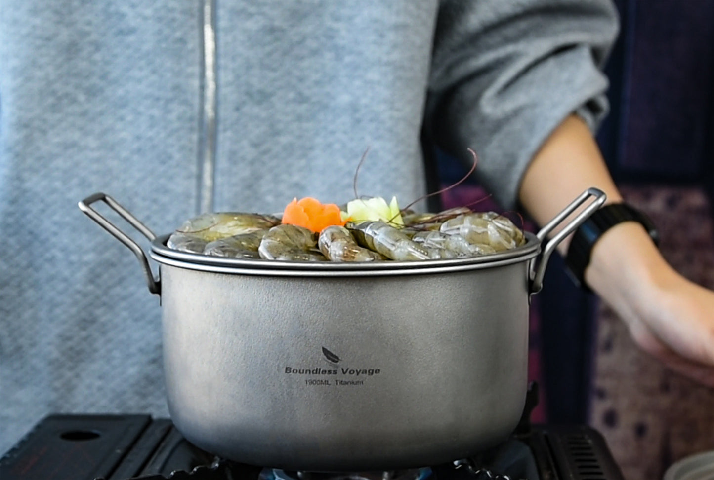 Boundless Voyage Titanium Camping Cookware Set 1900ml+900ml with Steamer – Multifunctional Pot, Frying Pan & Lid Kit, Ultralight Outdoor Cooking System for Hiking & Backpacking