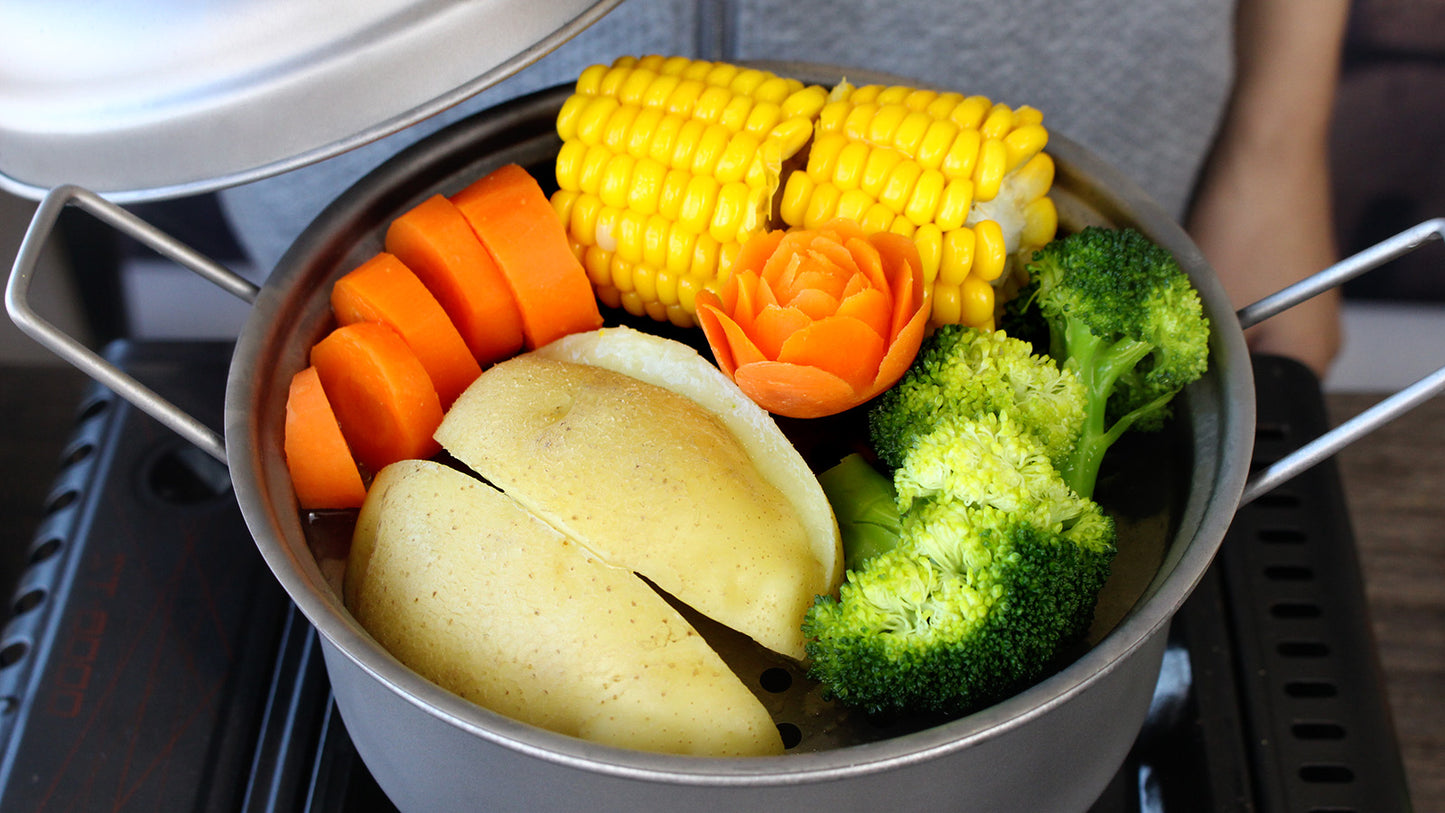 Boundless Voyage Titanium Steamer Pot Set with Lid – Ultralight Camping Stockpot & Steaming Kit, TA1 Titanium Outdoor Cookware for Backpacking, Hiking & Healthy Cooking