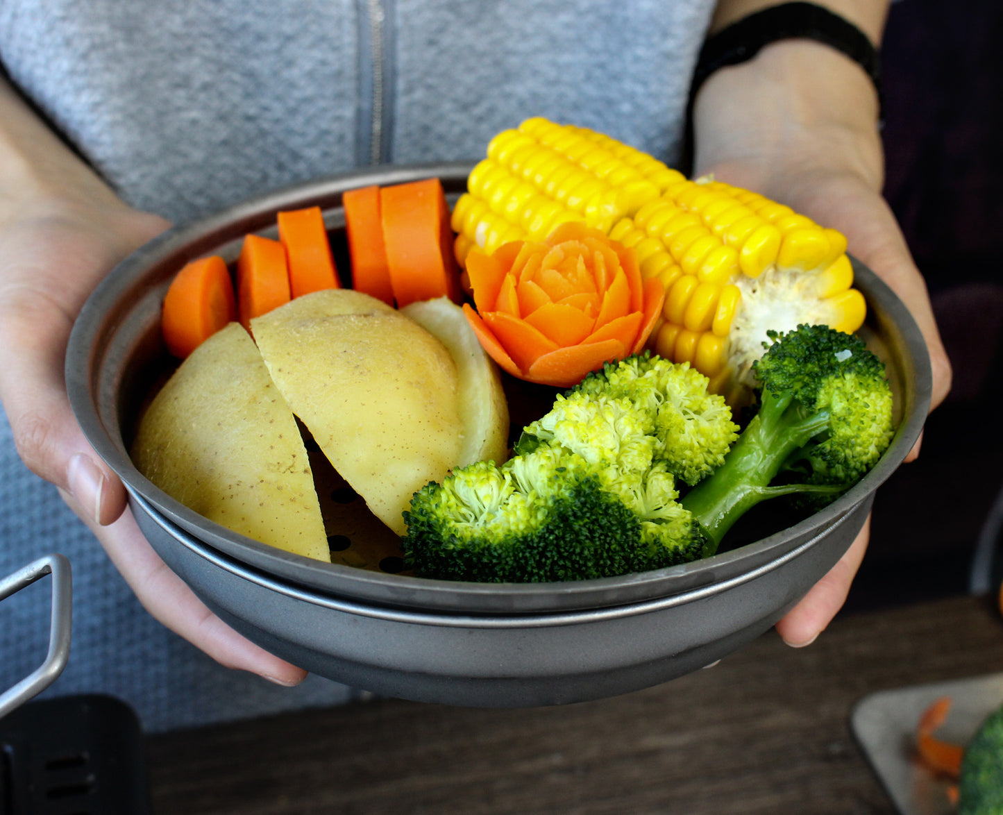 Boundless Voyage Titanium Steamer Pot Set with Lid – Ultralight Camping Stockpot & Steaming Kit, TA1 Titanium Outdoor Cookware for Backpacking, Hiking & Healthy Cooking