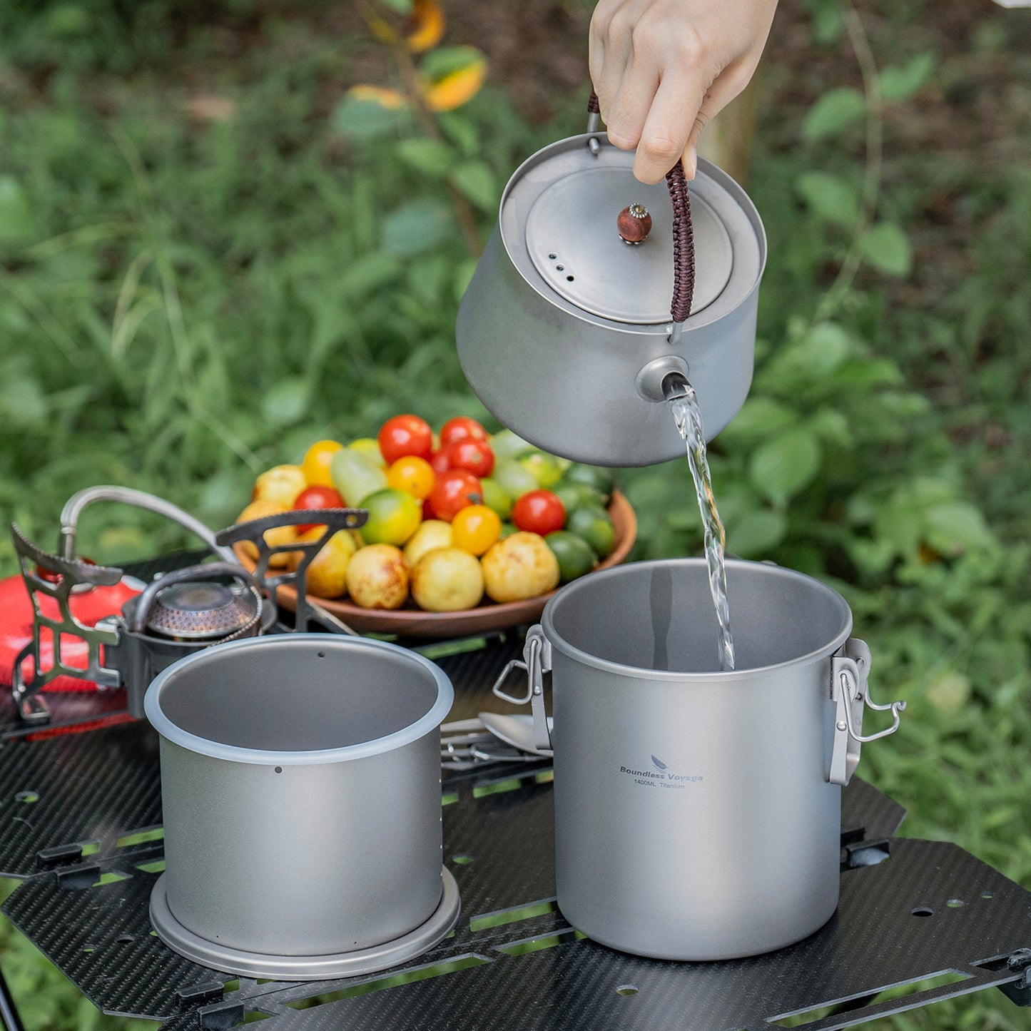 Boundless Voyage Titanium Rice Cooker Pot Ultralight Camping Cookware for Hiking & Travel