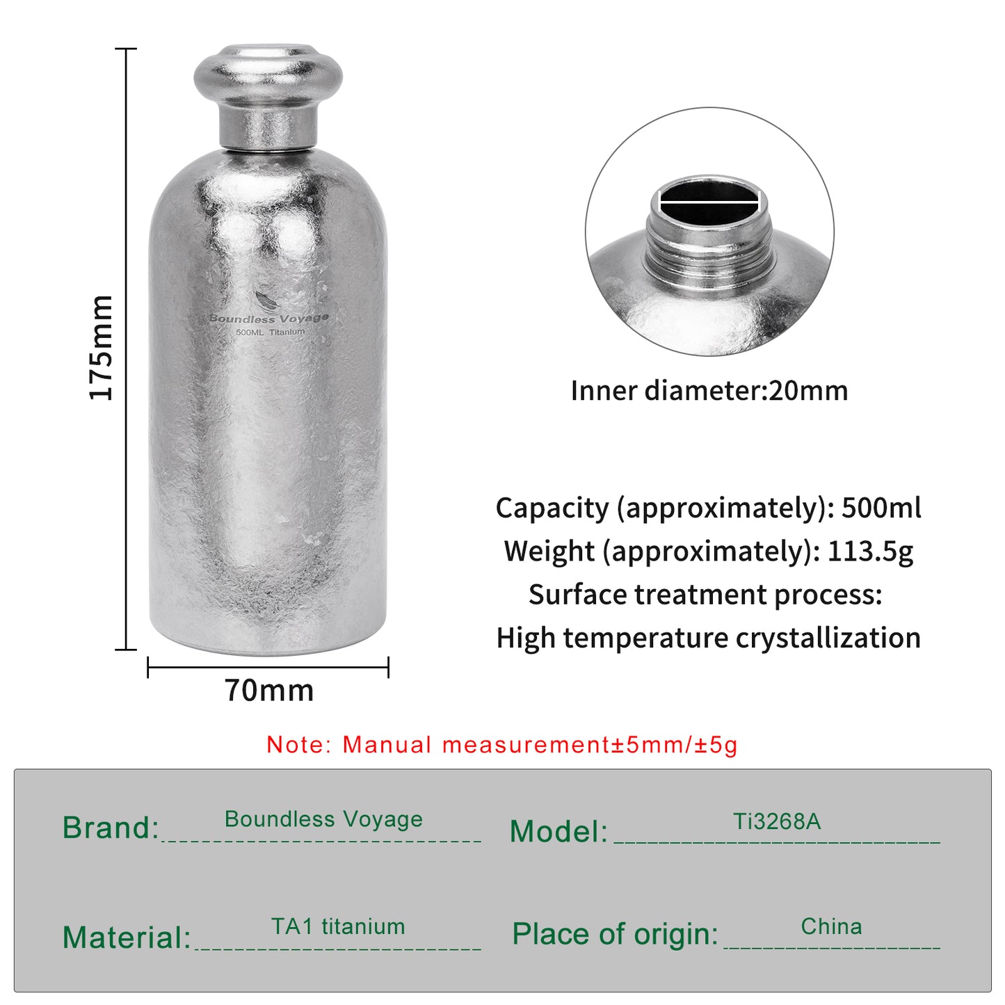 Boundless Voyage 500ml Titanium Hip Flask – Coating-Free Leakproof Liquor Bottle for Camping, Hiking & Travel