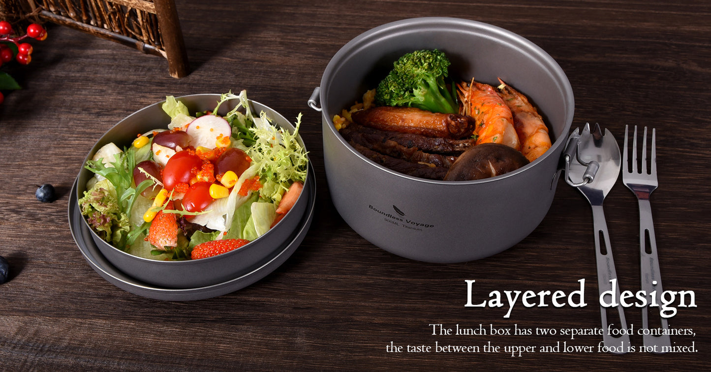 Boundless Voyage Titanium Lunch Box with Lid – Multi-Layer Bento Box for Salad, Soup & Daily Meals | Uncoated, Lightweight & Durable