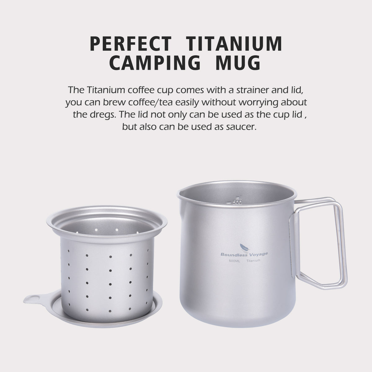 Boundless Voyage 3-Piece Titanium Camping Cup Set – 600ml Mug with 180ml & 120ml Cups, Ultralight Backpacking Tea & Coffee Set