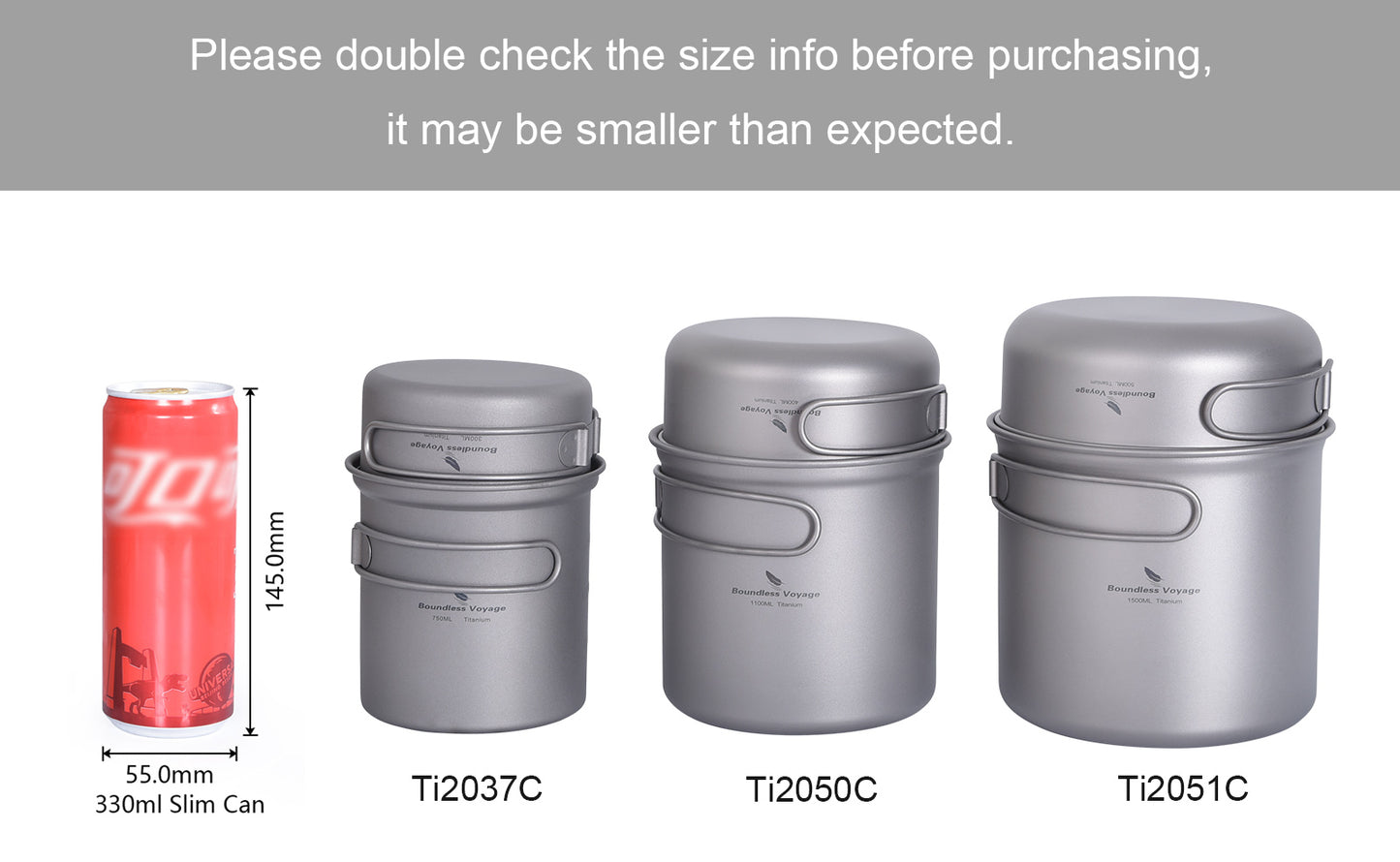 Boundless Voyage Titanium Pot Pan Set 400ml+500ml+1100ml+1500ml– Ultralight Camping Cookware (1100ml / 1500ml), Nesting TA1 Titanium Mug Plate Set for Backpacking & Hiking