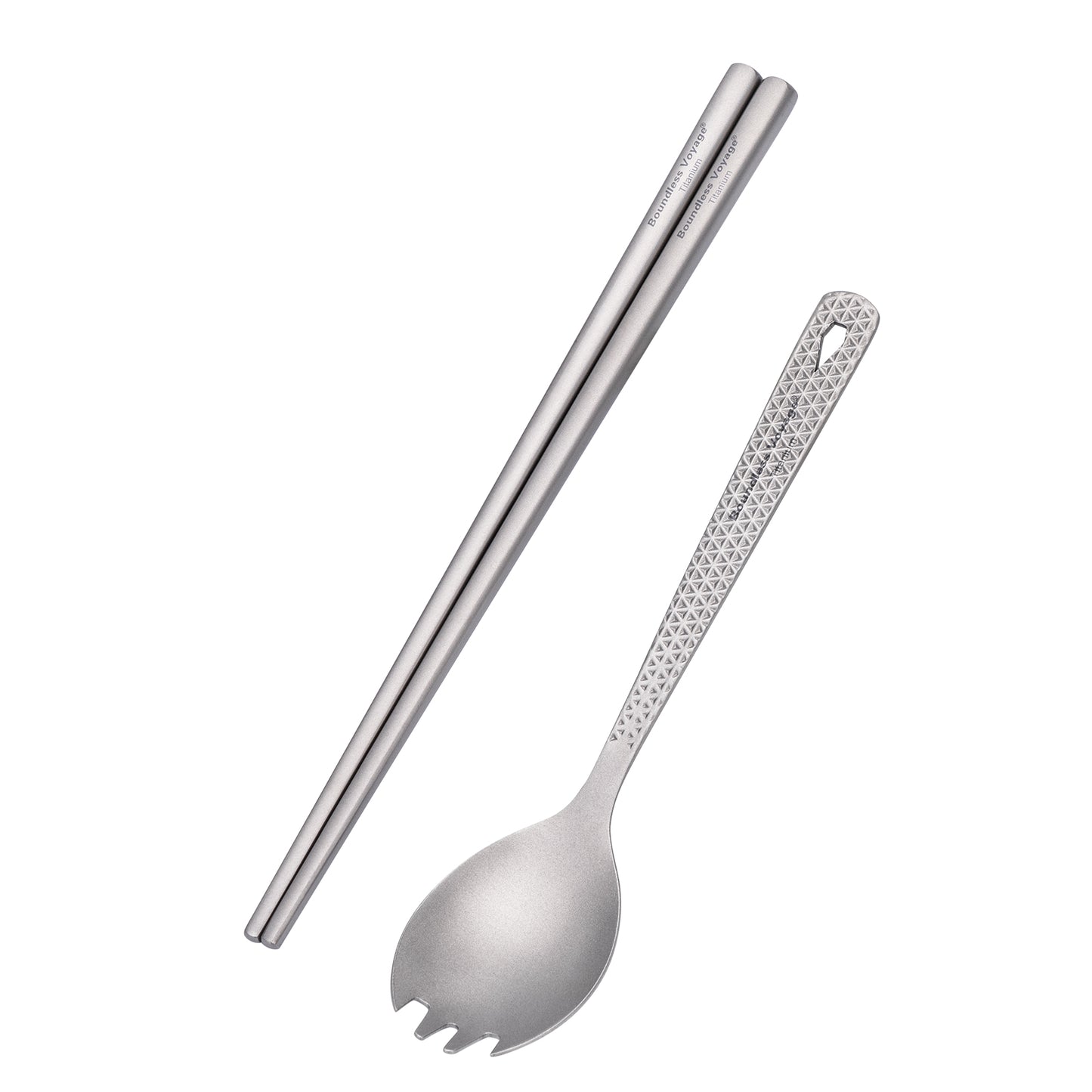 Boundless Voyage Titanium Chopsticks & Spork Set | Ultralight 2-in-1 Camping Cutlery | Non-Coated & Dishwasher Safe