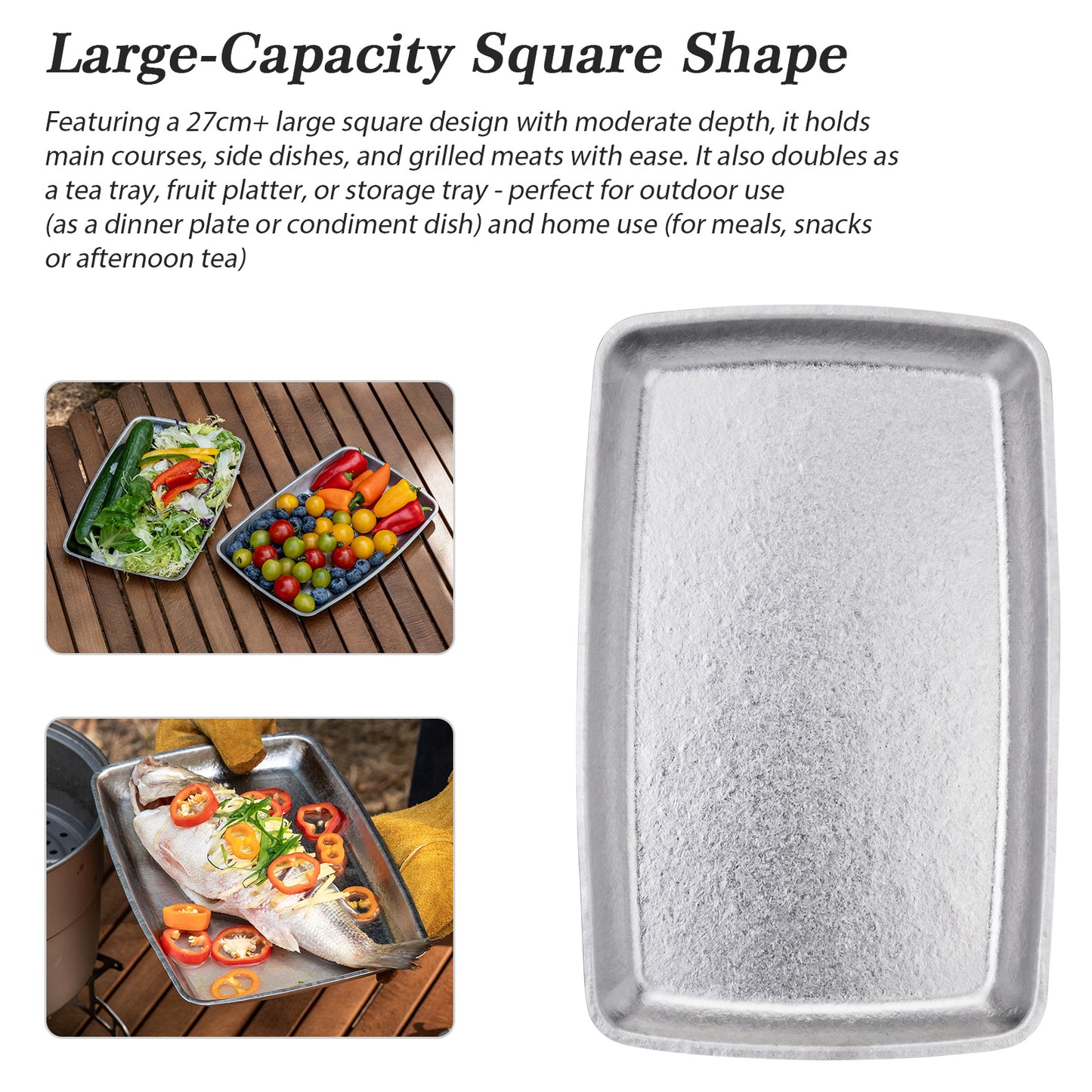 Boundless Voyage 27.7cm Titanium Square Plate | 186g Ultralight Camping Dinner Tray | Heat-Resistant & Dishwasher Safe Outdoor Tableware