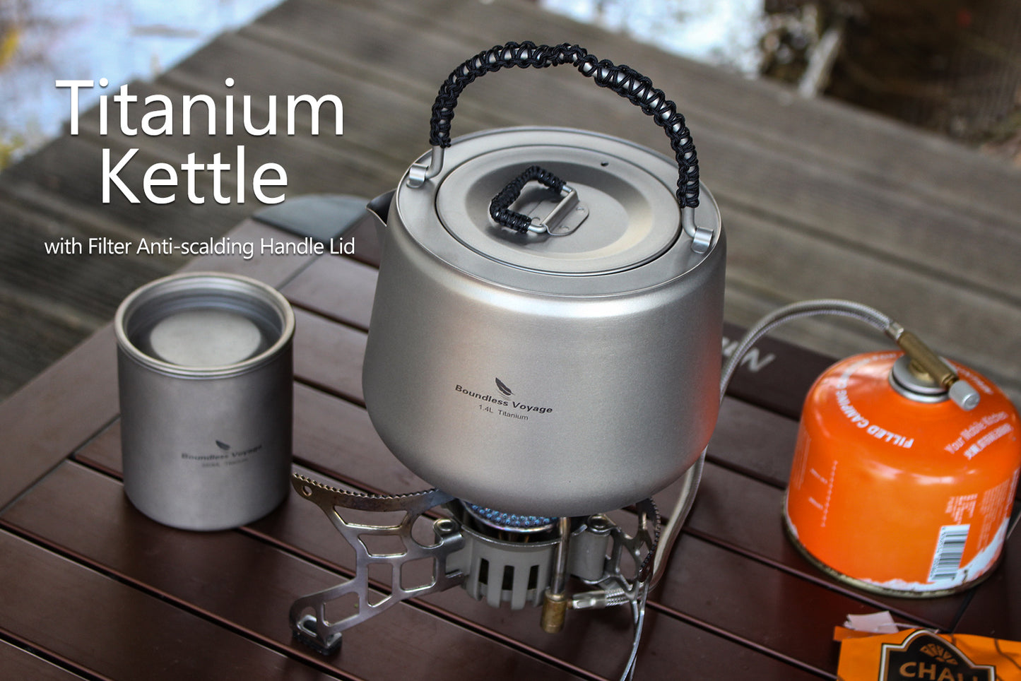 Boundless Voyage 1.4L Ultralight Titanium Kettle with Filter | Anti-Scald Handle & Lid | Perfect for Camping, Hiking, Tea & Coffee