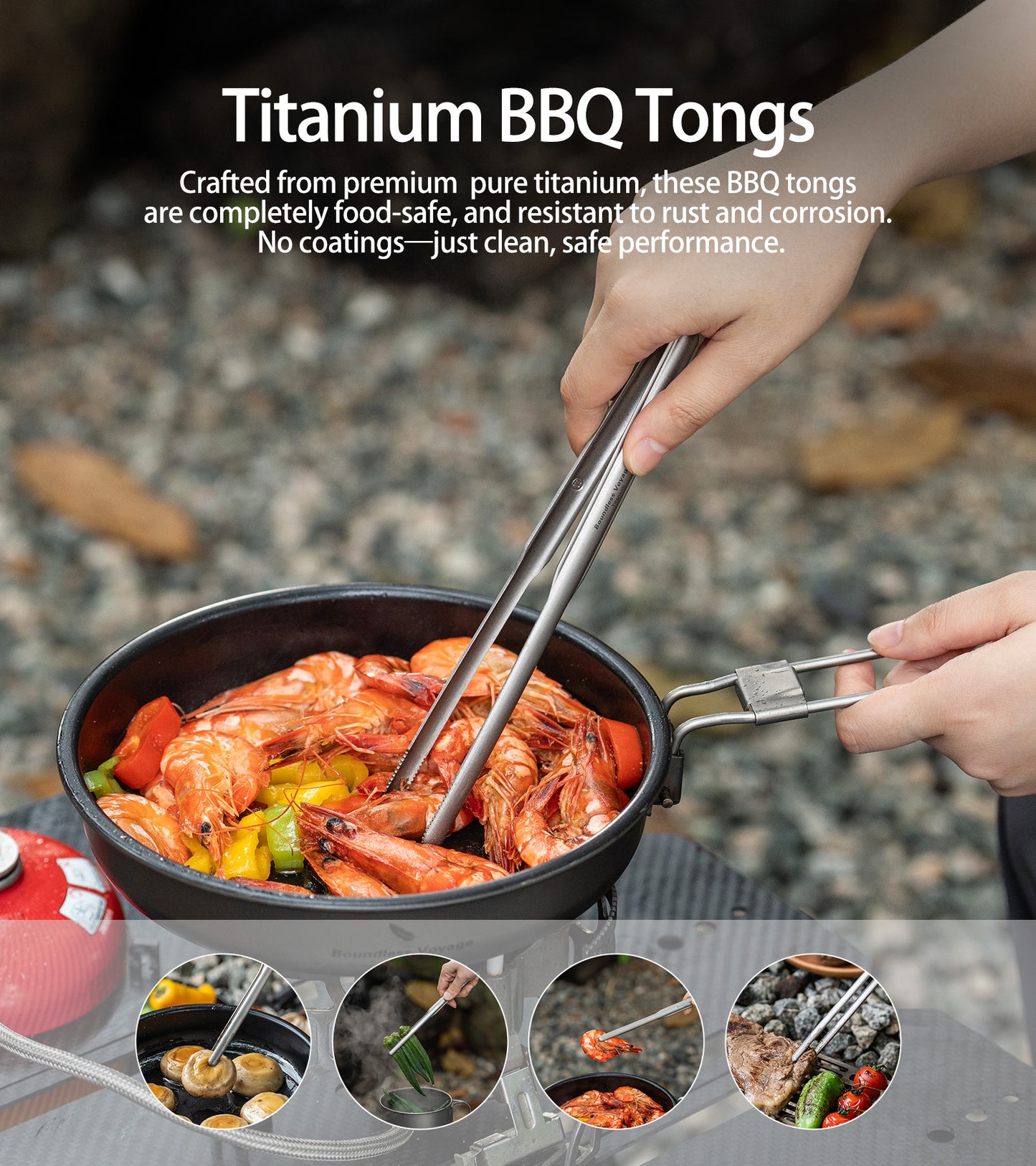 Boundless Voyage Titanium BBQ Tongs 21cm – Ultralight Heat-Resistant Grilling Tongs for Camping, Outdoor Cooking & BBQ