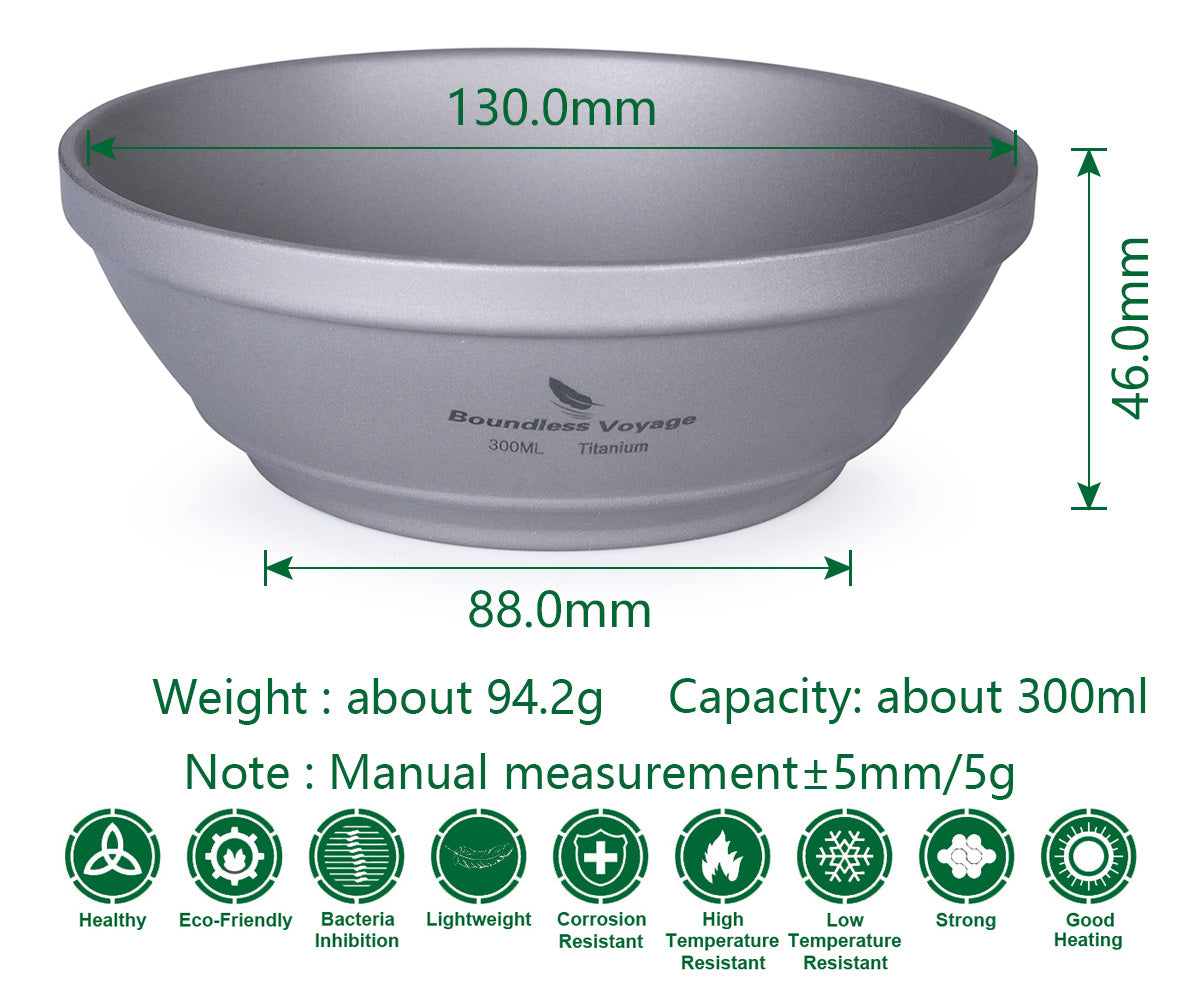 Boundless Voyage Titanium Double-Wall Bowl 300ml For  Outdoor Camping Home  Tableware Lightweight