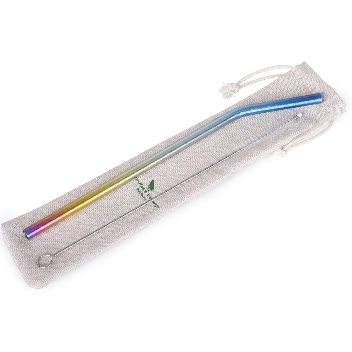 Boundless Voyage Titanium Curved Straw Cleaning Multi-color Reusable Straw with Cleaning Brush for Juice Water Coffee