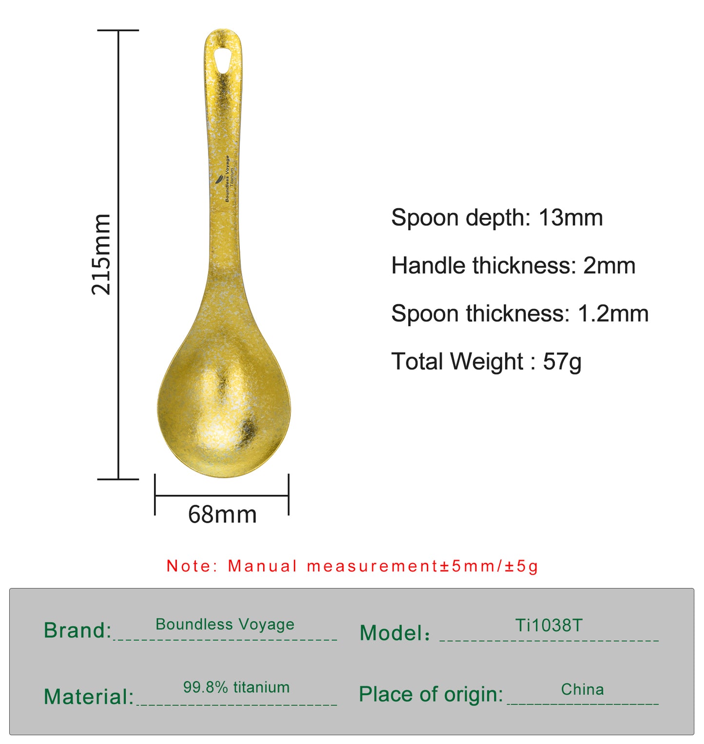 Boundless Voyage Titanium Serving Spoon 21.5cm – Large Ultralight Cooking Spoon for Camping, Outdoor Kitchen & Food Serving