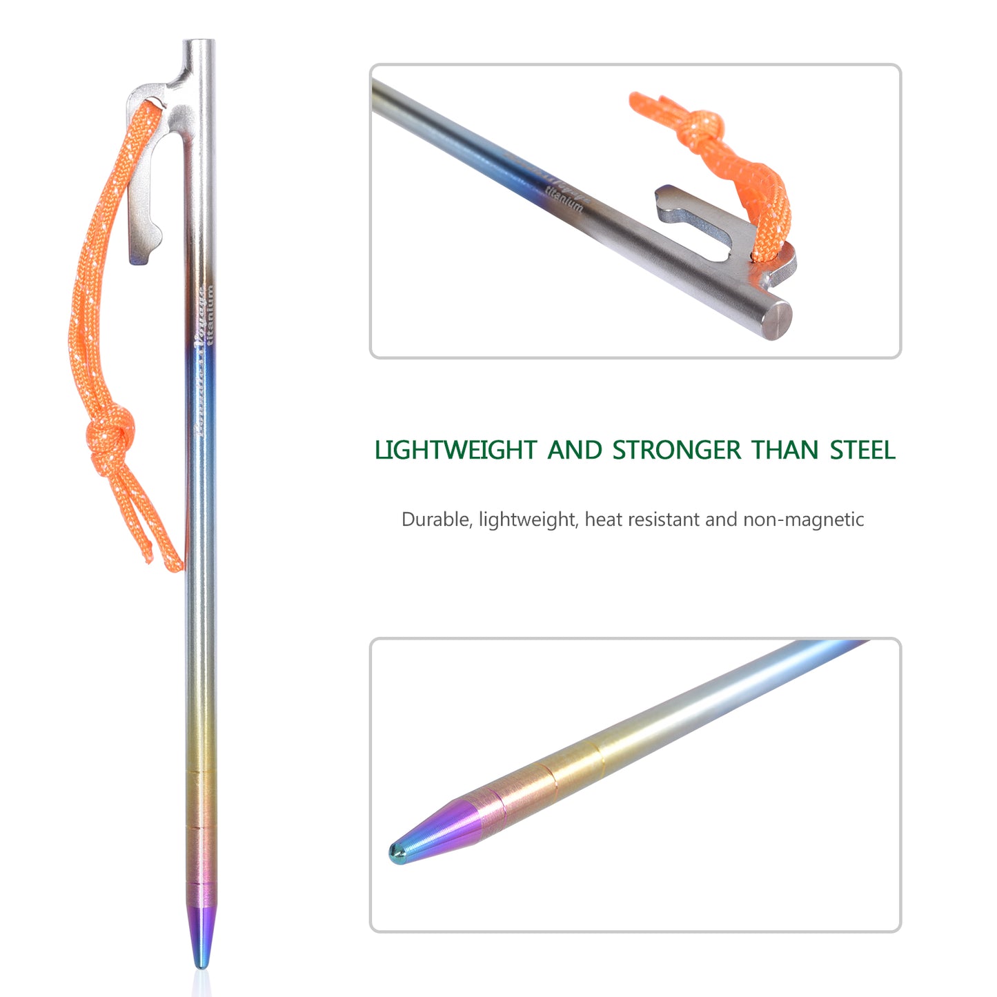 Boundless Voyage Colorful Titanium Alloy Tent Stakes – Ultralight Strong Camping Pegs (20cm / 24cm / 30cm / 35cm / 40cm)