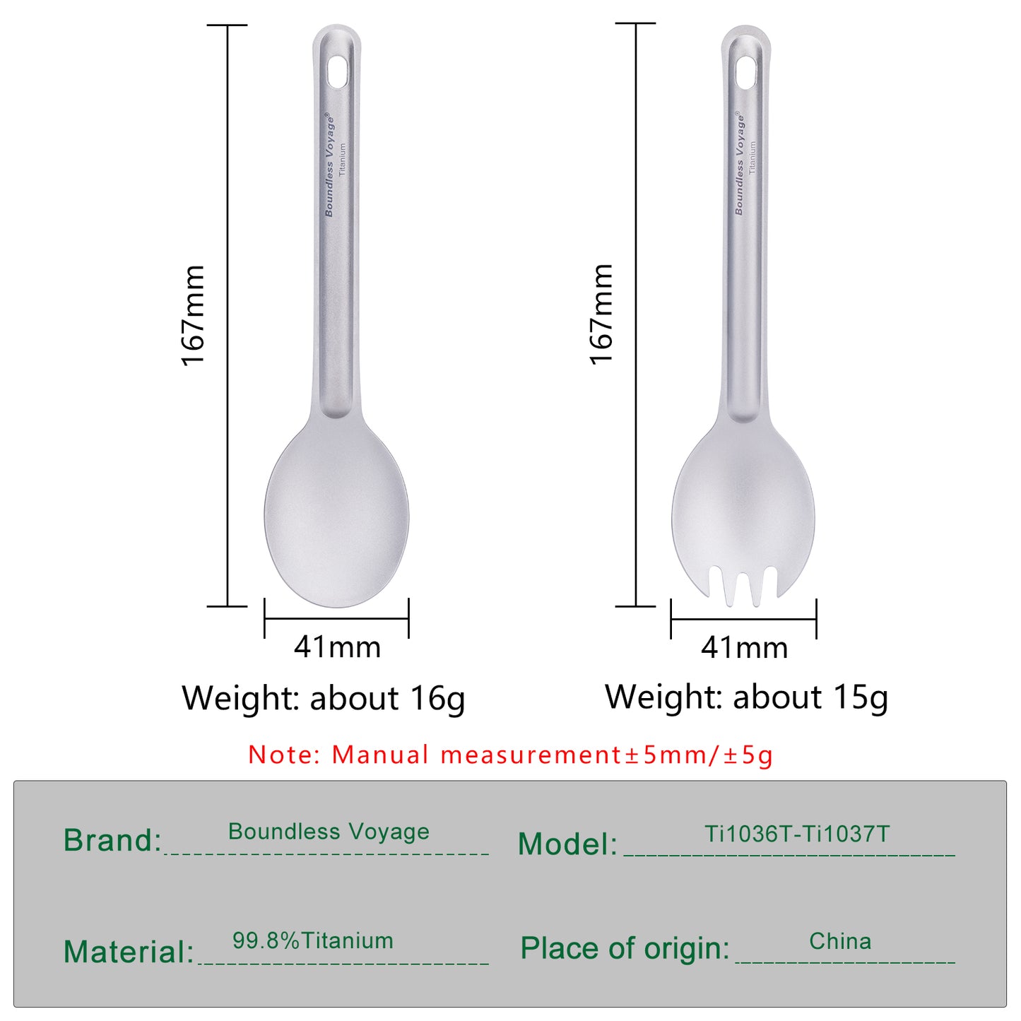 Boundless Voyage Titanium Spoon & Spork Set – Ultralight Camping Cutlery Set with Storage Bags for Travel & Outdoor Dining