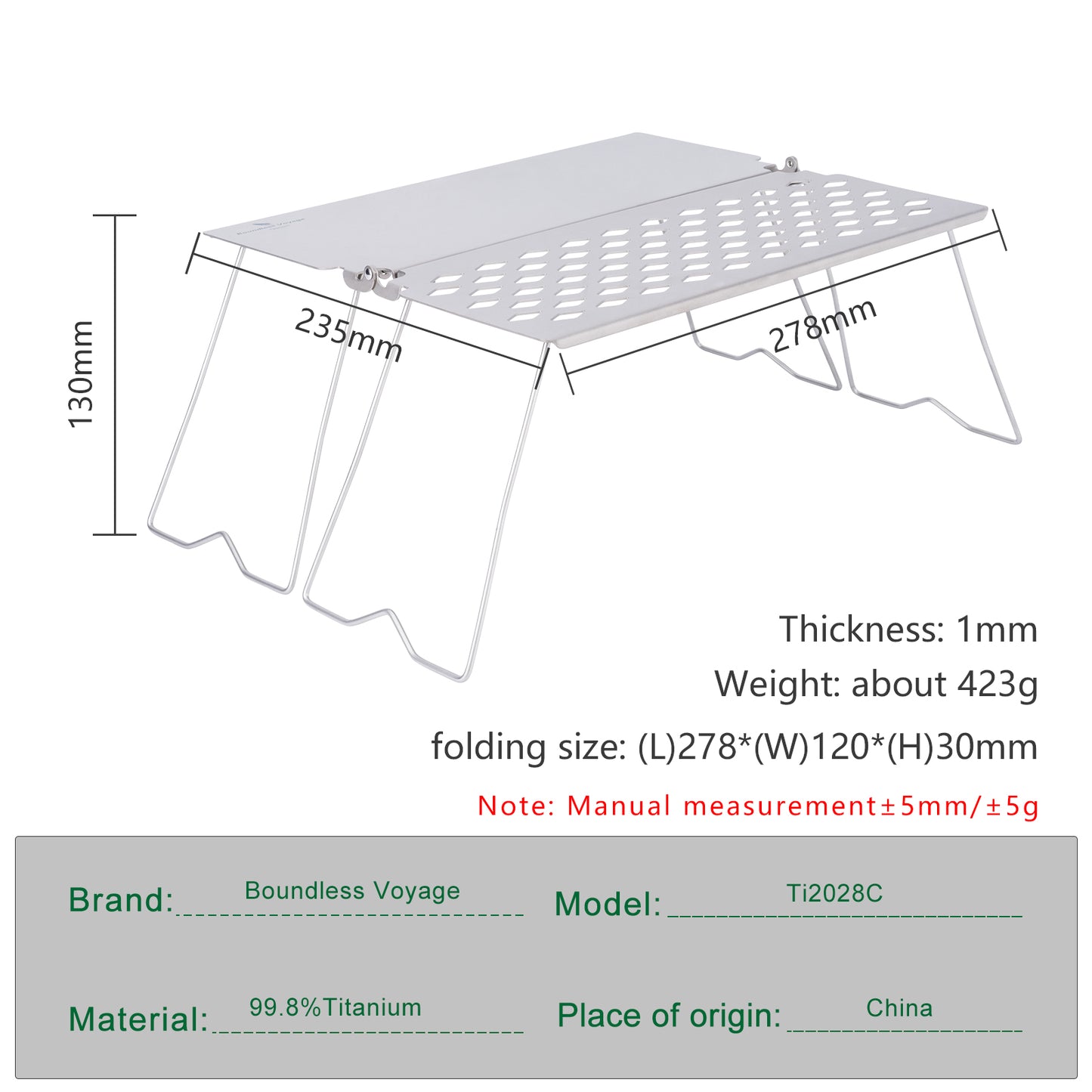 Boundless Voyage Titanium Folding Camping Table with Legs Outdoor Tableware Suitable for Picnic Camping Outdoor Hiking