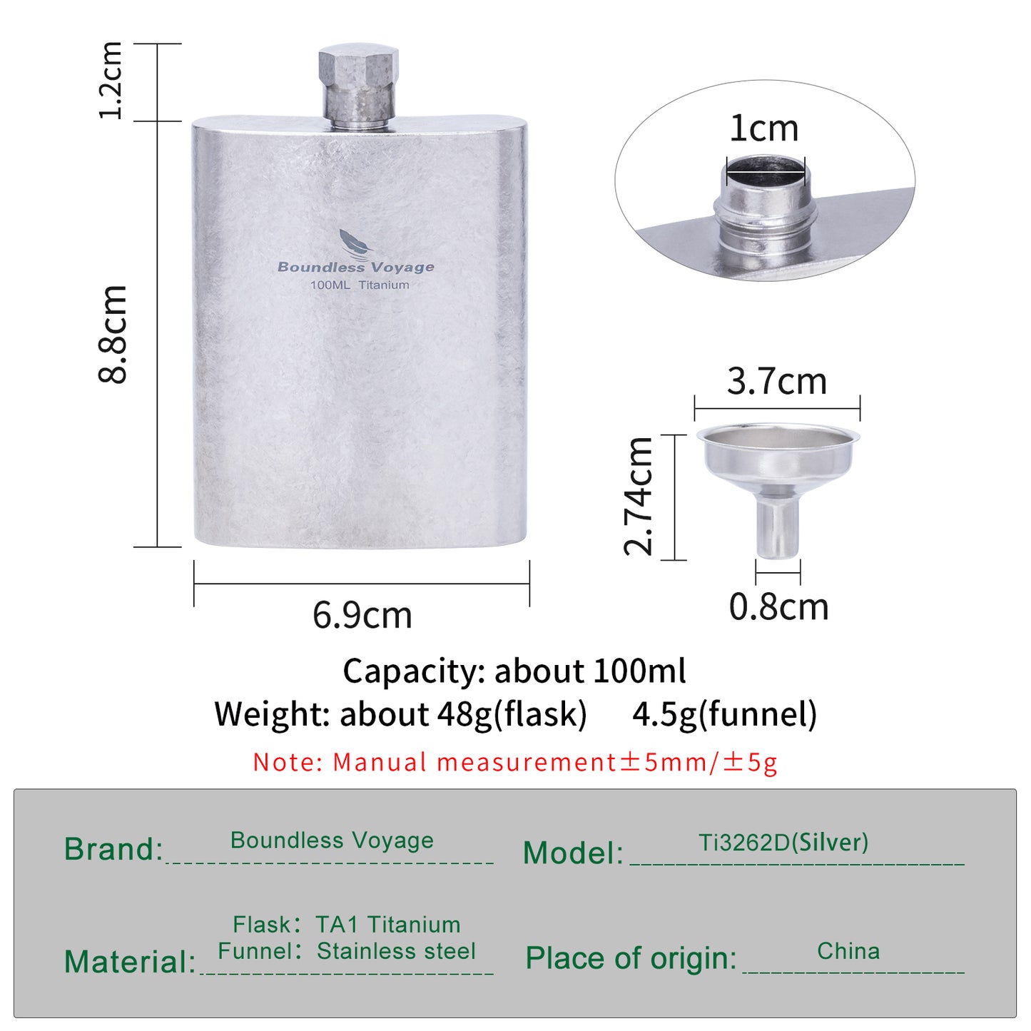 Boundless Voyage 100ml Colorful Titanium Flask – Ultralight Mini Ti Bottle for Whiskey, Wine, Water & Outdoor Travel