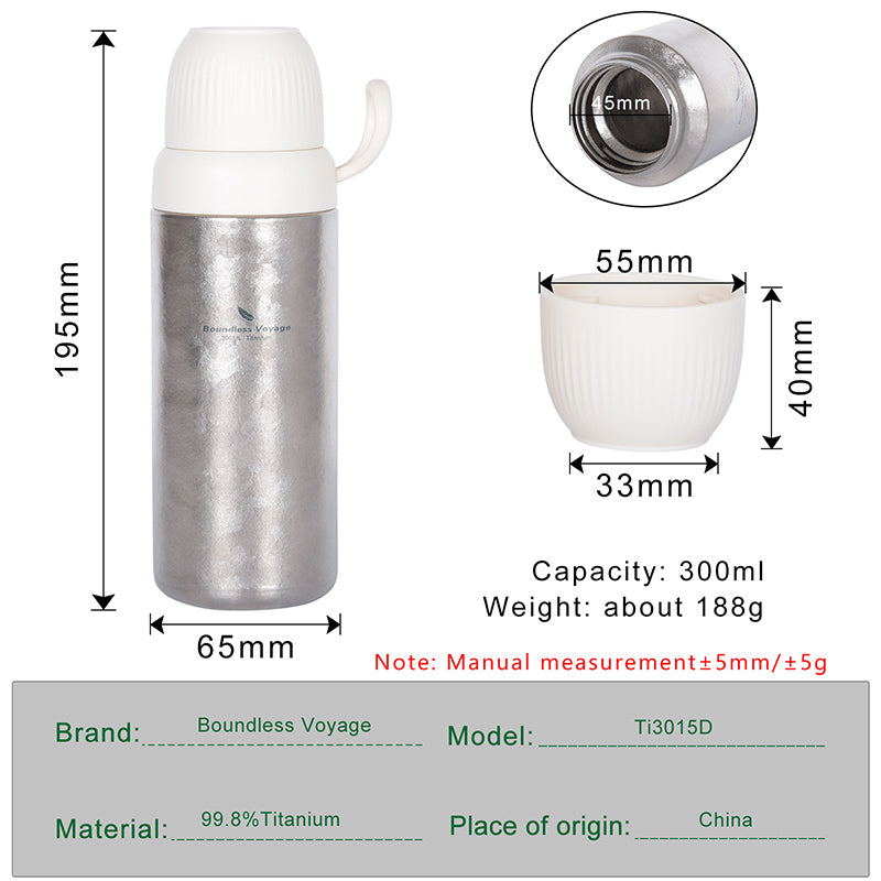 Boundless Voyage Titanium 300ml Vacuum Water Bottle Double-Walled Lightweight Coffee Bottle Leak-Proof Sport Bottle for Travel Outdoor Office