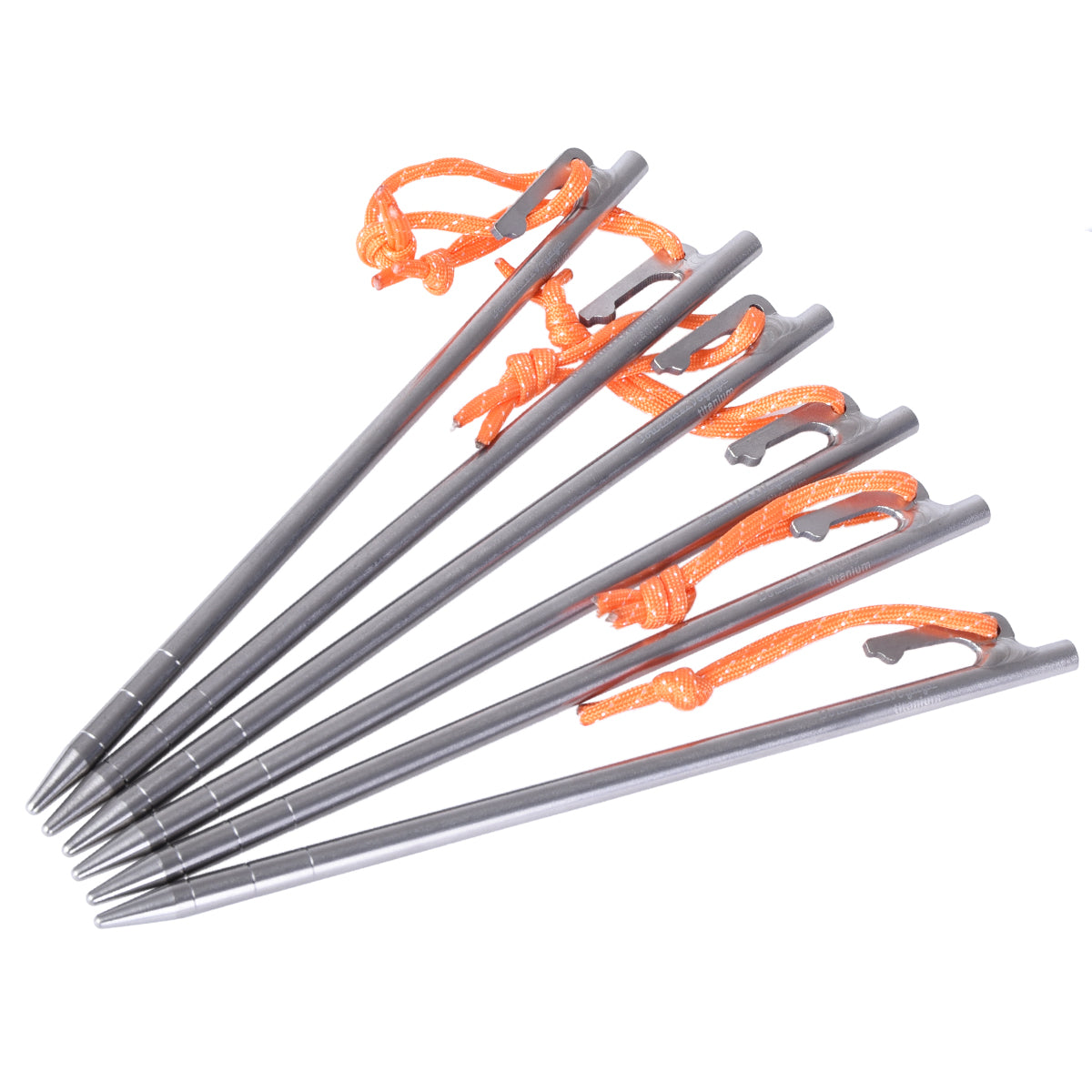 Boundless Voyage Titanium Alloy Tent Stakes (6pcs) – Ultralight Pegs 20/24/30/35/40cm for Camping, Hiking & All-Terrain Shelter Setup