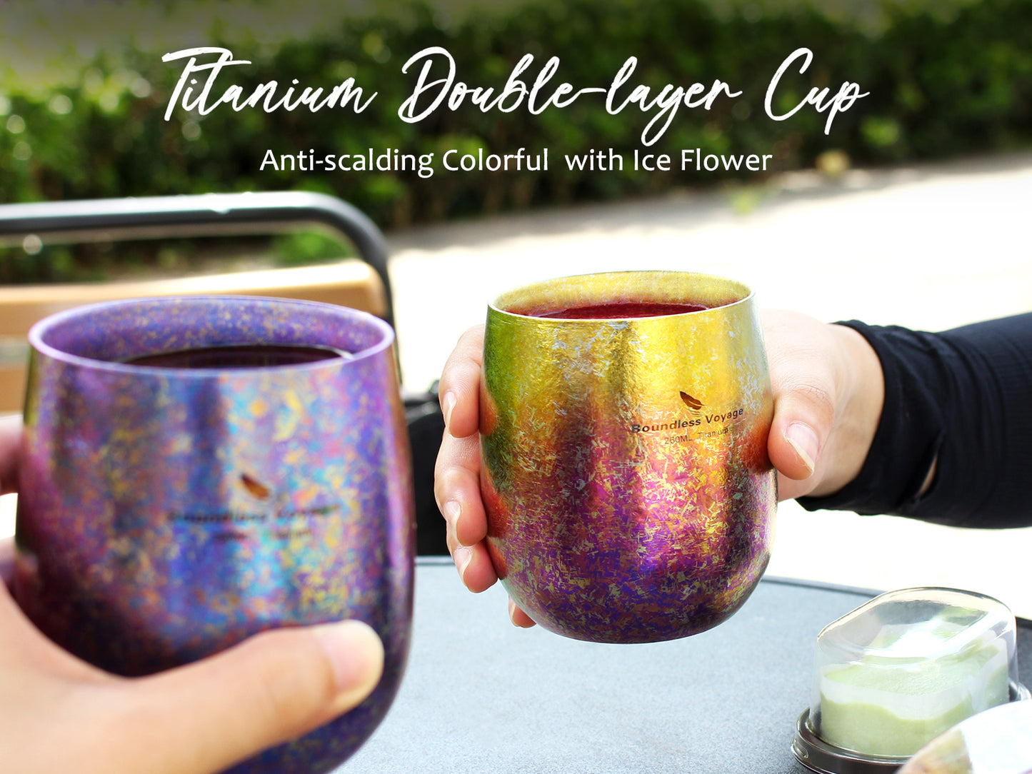 Boundless Voyage 260ml Double-Wall Titanium Cup – Colorful Insulated Mug with Ice Texture, Ultralight TA1 Titanium Coffee Tea Cup for Camping, Beer & Travel