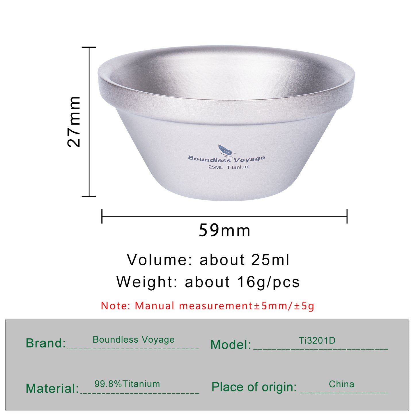 Boundless Voyage 25ml Titanium Double-Walled Tea Cup | 15g Featherlight Mini Tasting Mug | Anti-Scald Insulated Kung Fu Teacup for Camping