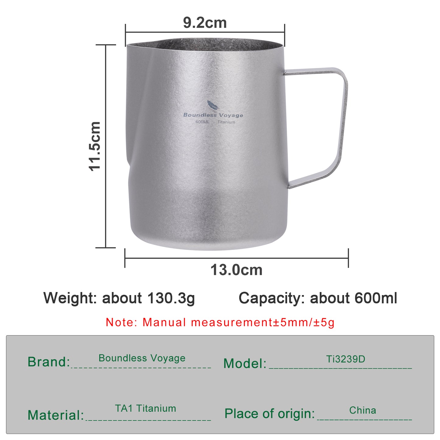 Boundless Voyage Titanium Espresso Steaming Pitcher – Milk Frother Cup with Round Spout for Barista Latte Art & Coffee