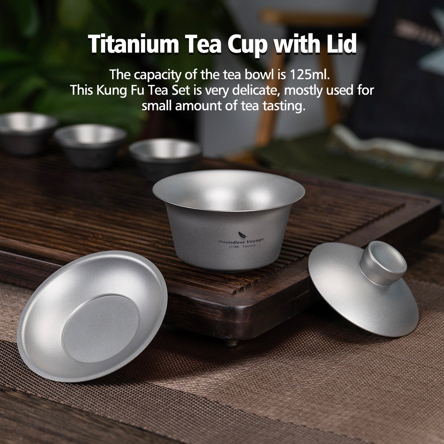 Boundless Voyage Titanium Tea Cup with Lid Traditional Chinese Kung Fu Gaiwan Double-Walled Anti-Scalding Tea Bowl Lightweight Portable Tea Set