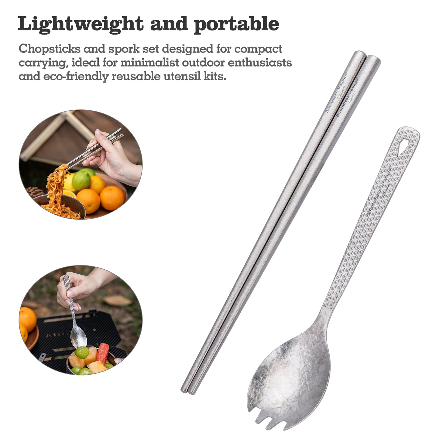Boundless Voyage Titanium Chopsticks & Spork Set | Ultralight 2-in-1 Camping Cutlery | Non-Coated & Dishwasher Safe