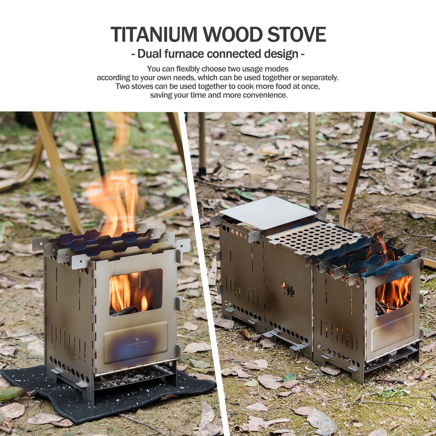 Boundless Voyage Titanium Wood Stove Ultralight Camping Charcoal Burner for Backpacking Hiking & Outdoor Cooking