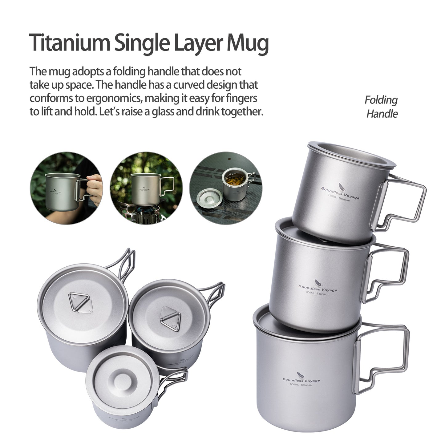 Boundless Voyage Camping Mug Titanium Tea Coffee Cup Lightweight Outdoor Travel Portable Drinkware