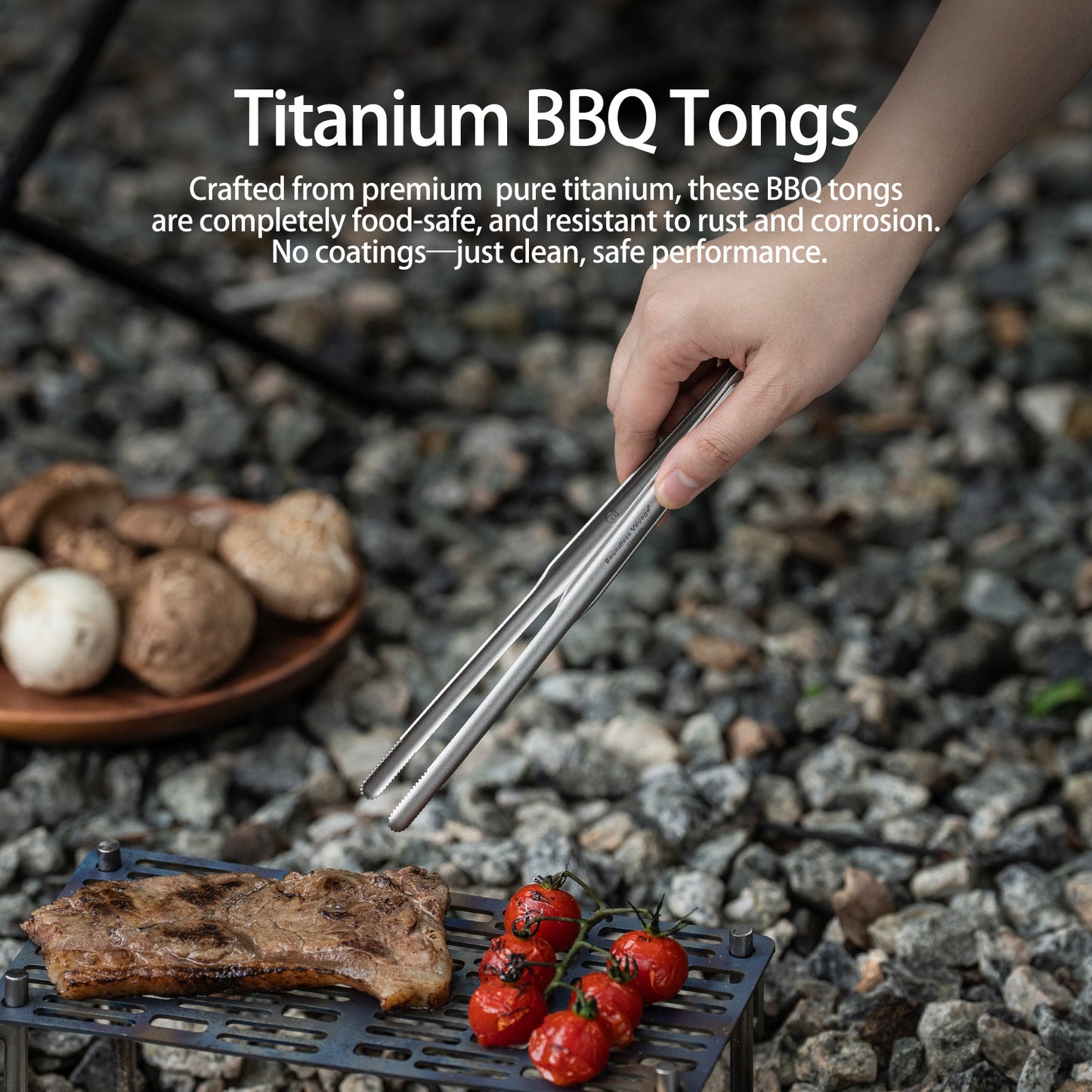 Boundless Voyage Titanium BBQ Tongs 21cm – Ultralight Heat-Resistant Grilling Tongs for Camping, Outdoor Cooking & BBQ